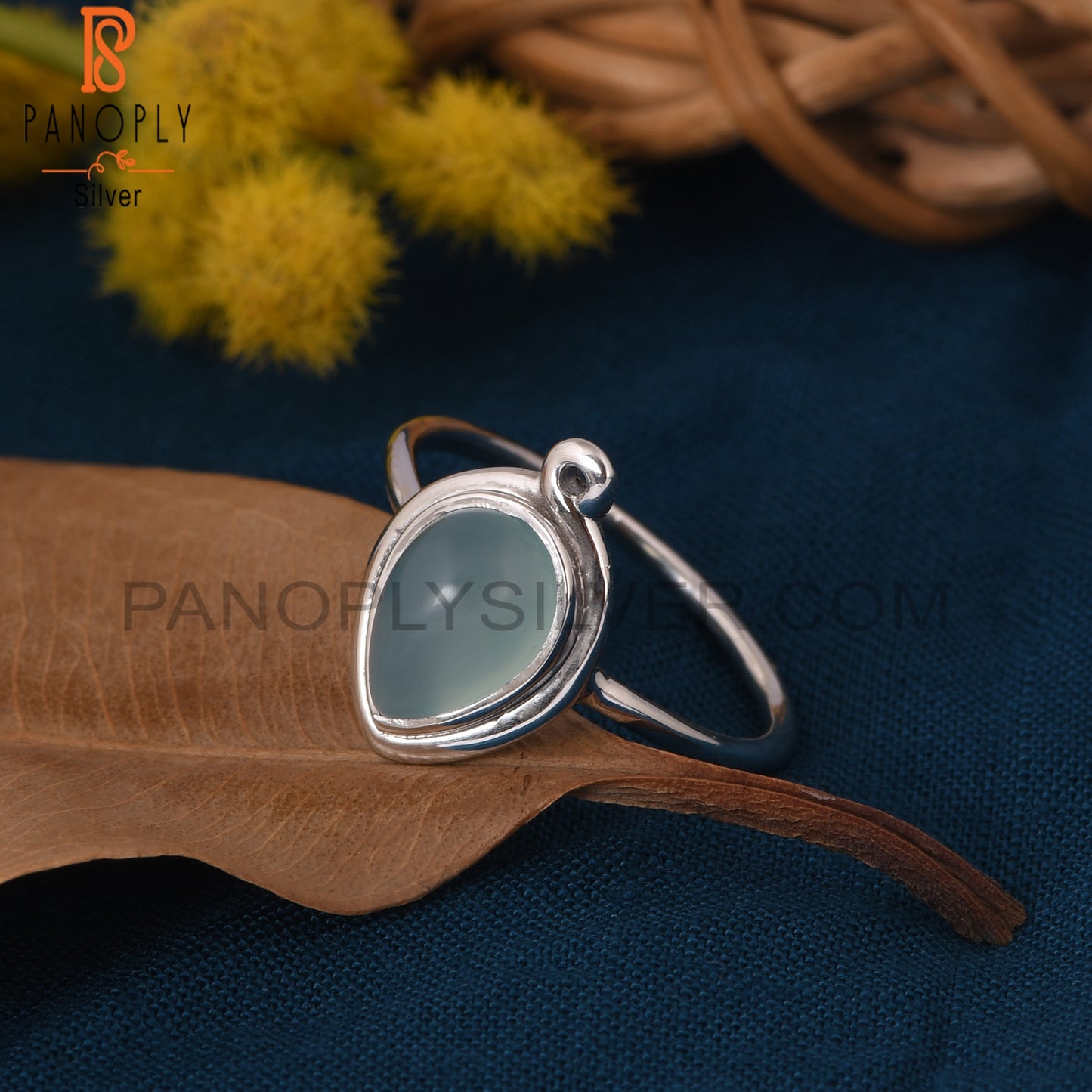 Blue Chalcedony 925 Silver Pear Women's Promise Rings