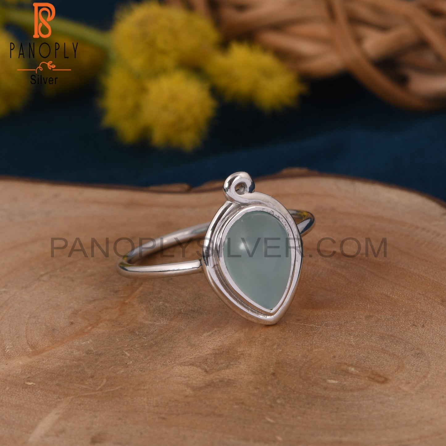 Blue Chalcedony 925 Silver Pear Women's Promise Rings