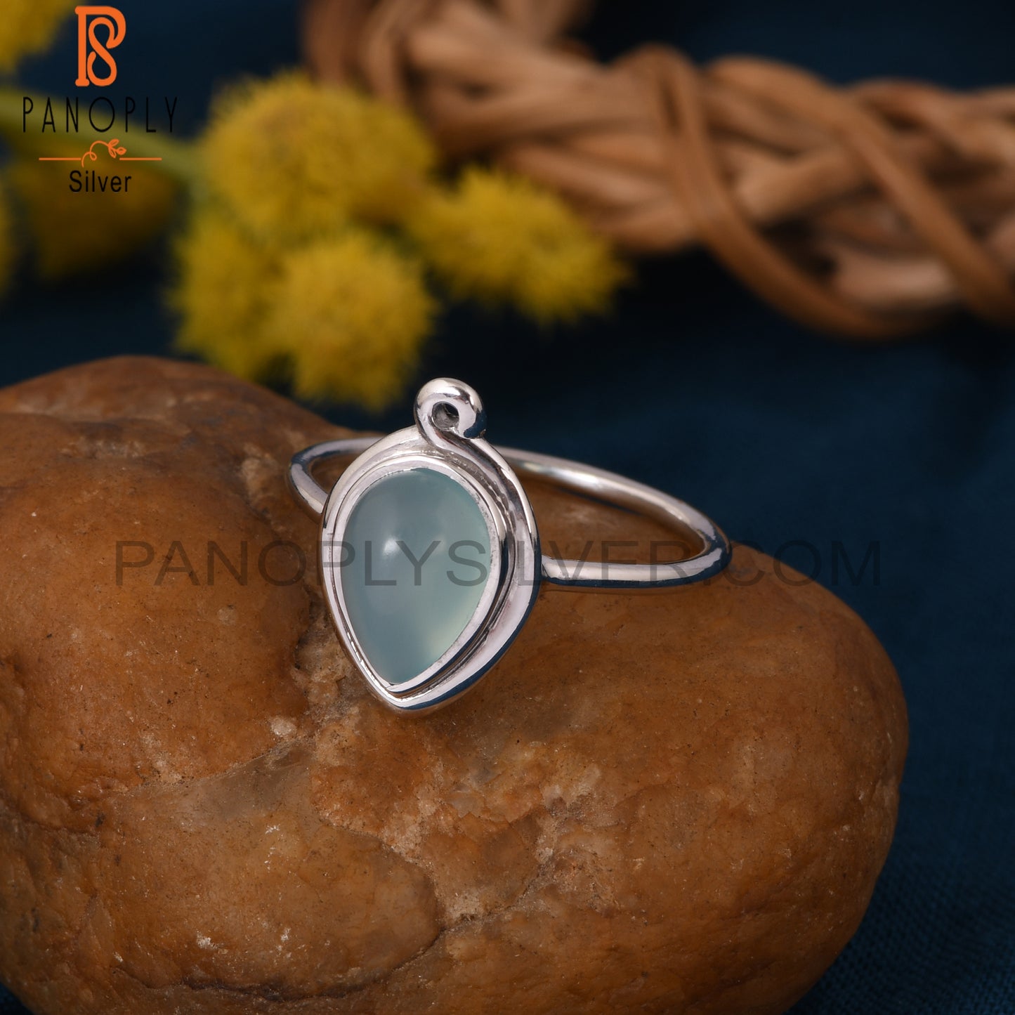 Blue Chalcedony 925 Silver Pear Women's Promise Rings