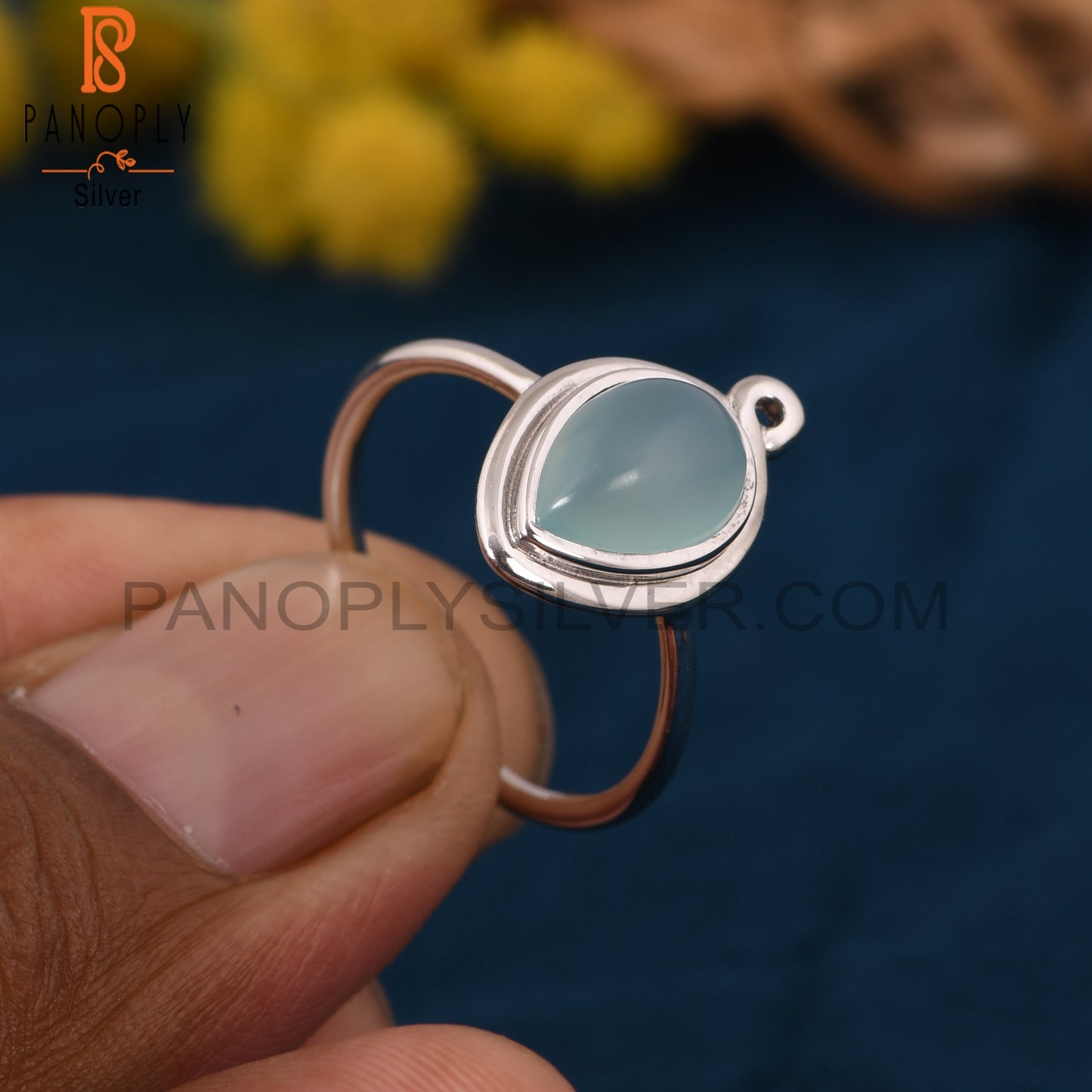 Blue Chalcedony 925 Silver Pear Women's Promise Rings