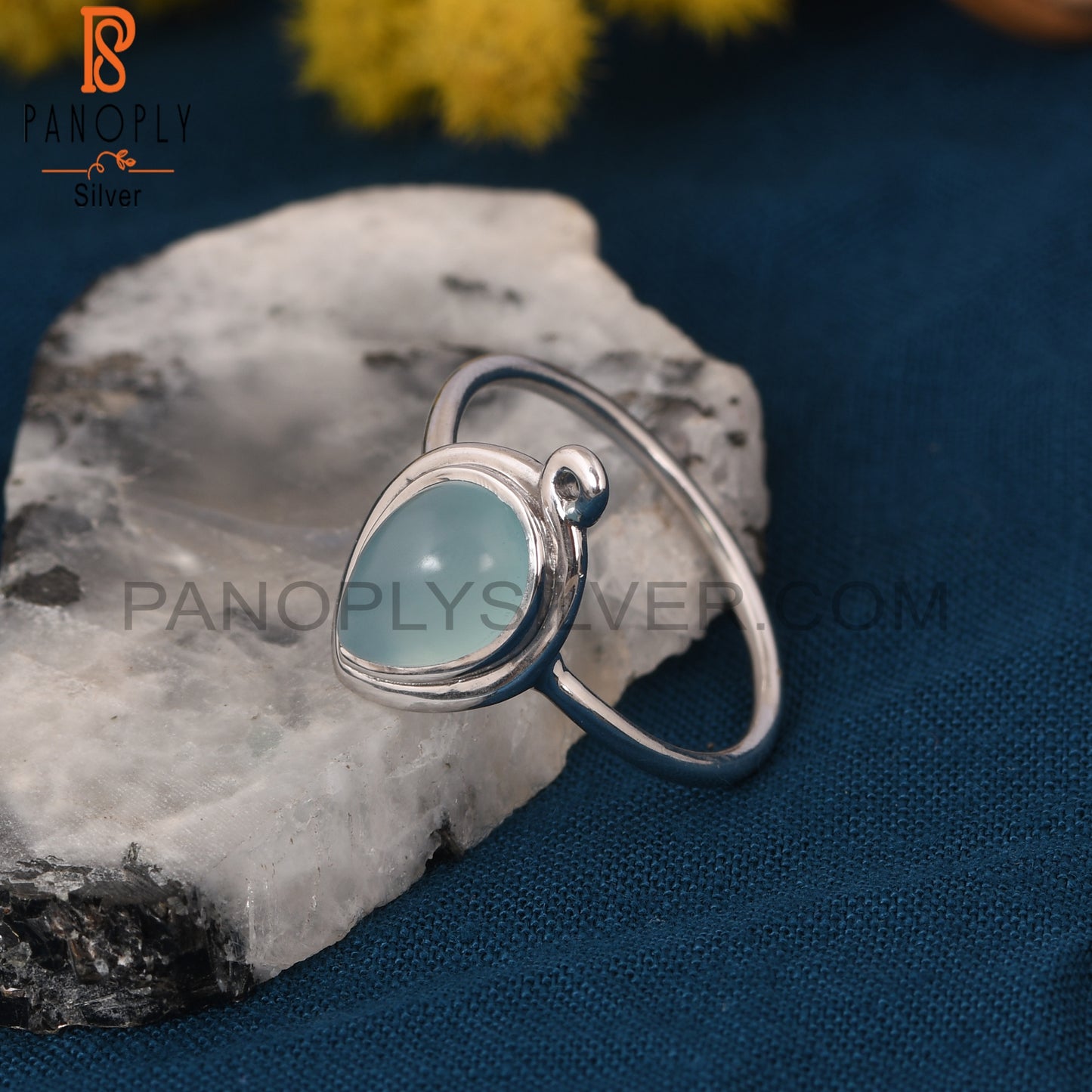 Blue Chalcedony 925 Silver Pear Women's Promise Rings