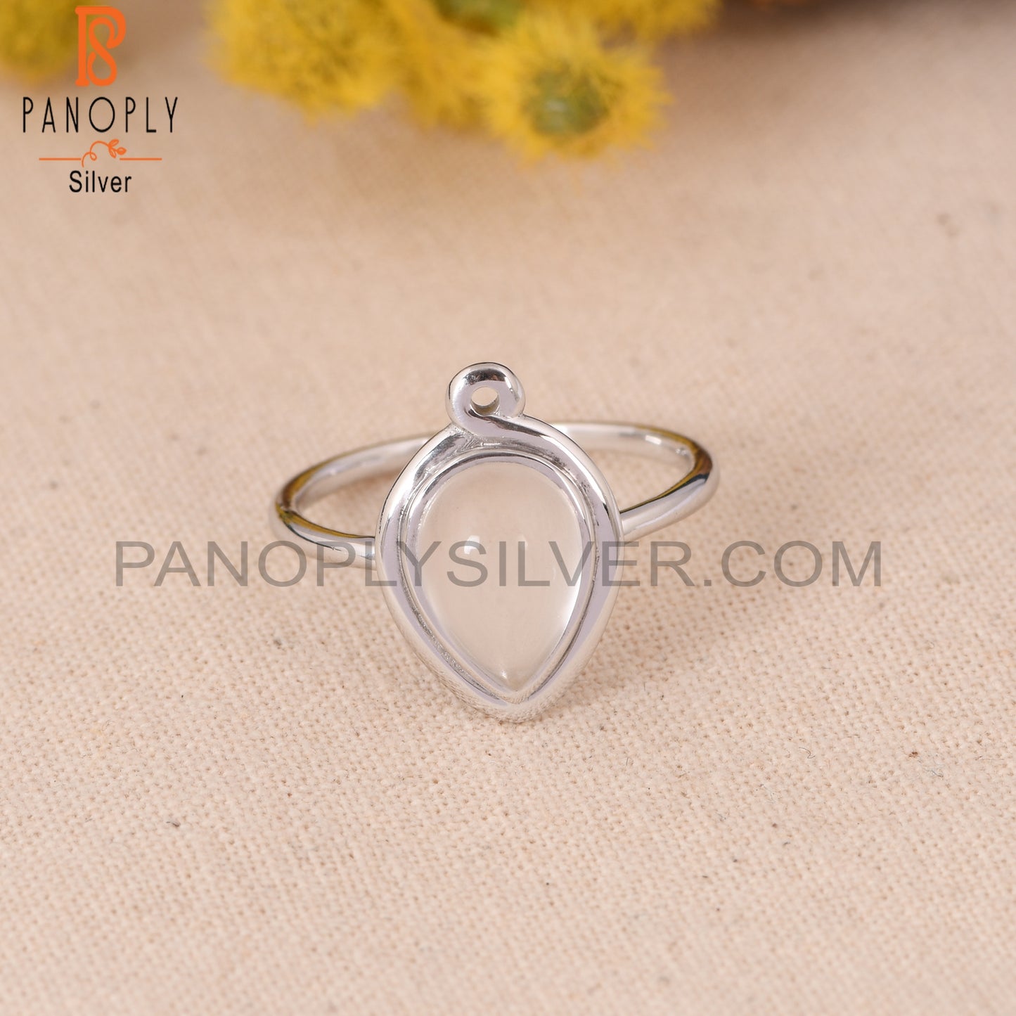 925 Crystal Quartz Gemstone Pear Rings Stackable Rings