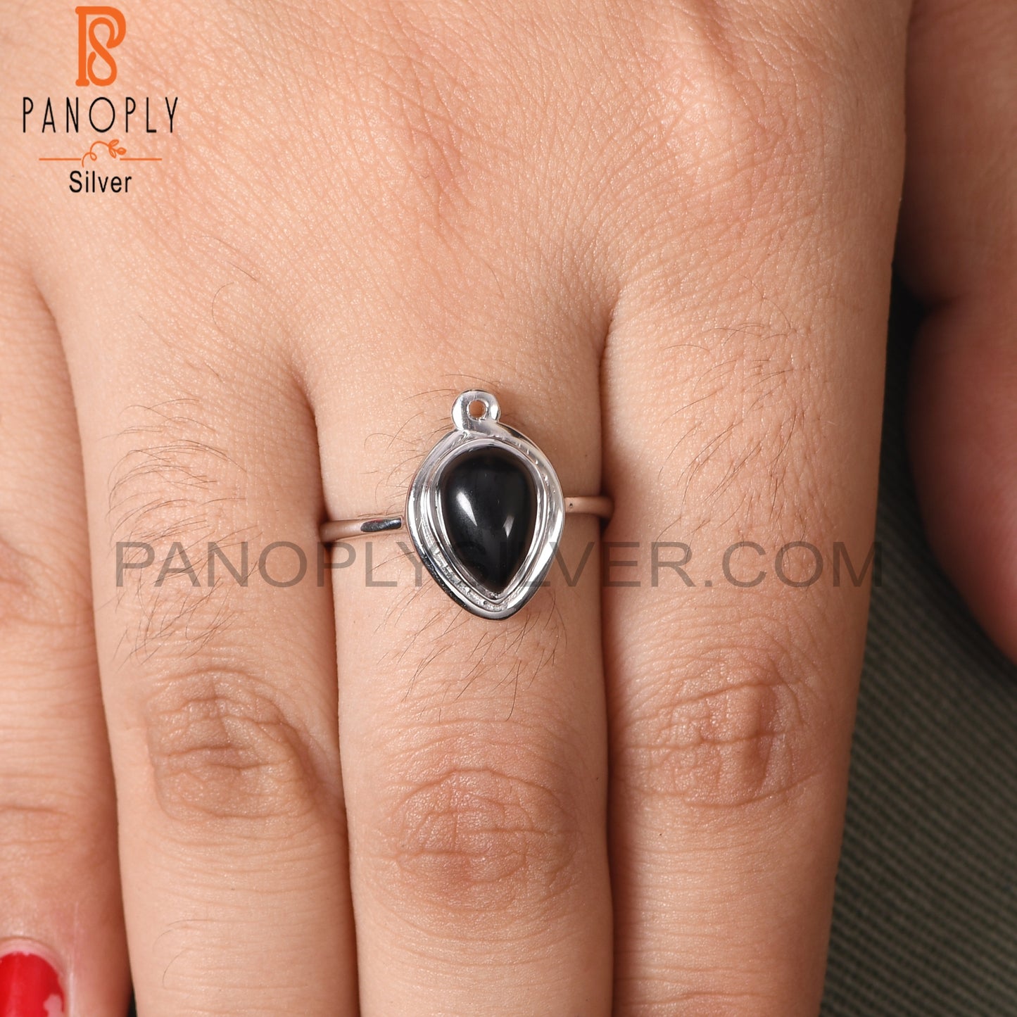 Black Onyx Gemstone 925 Silver Pear Onyx Rings