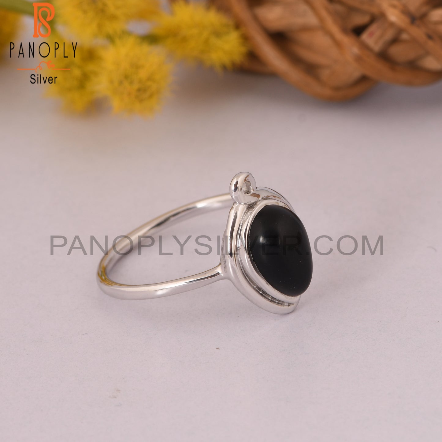 Black Onyx Gemstone 925 Silver Pear Onyx Rings