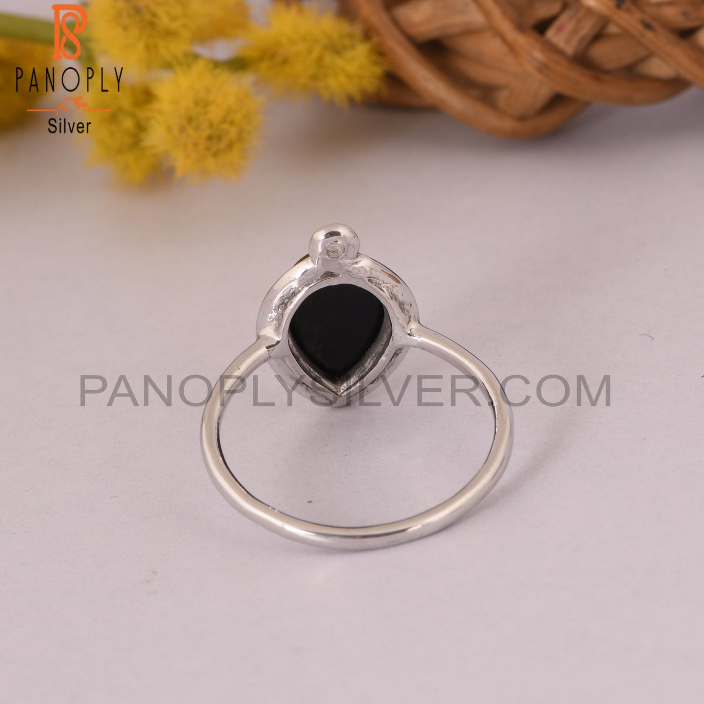 Black Onyx Gemstone 925 Silver Pear Onyx Rings