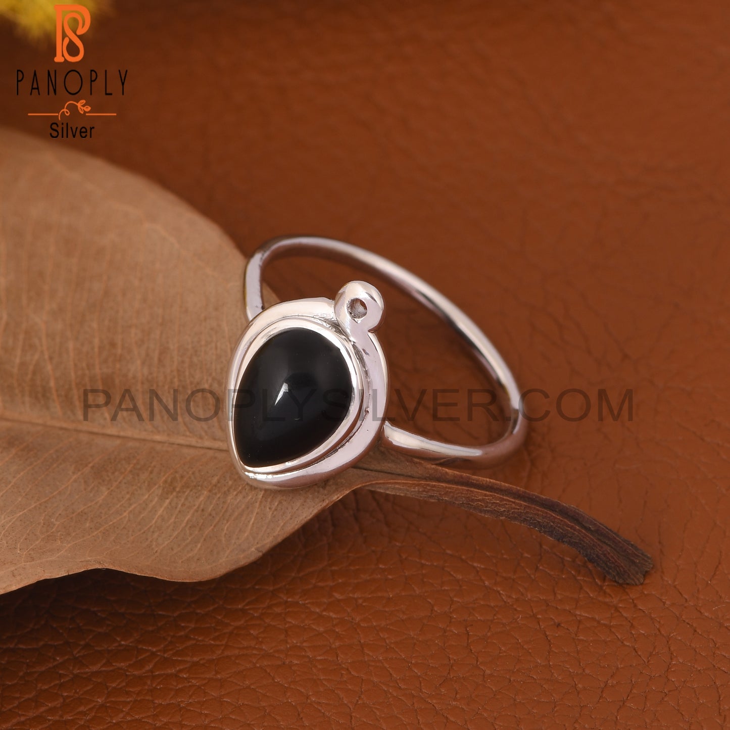 Black Onyx Gemstone 925 Silver Pear Onyx Rings