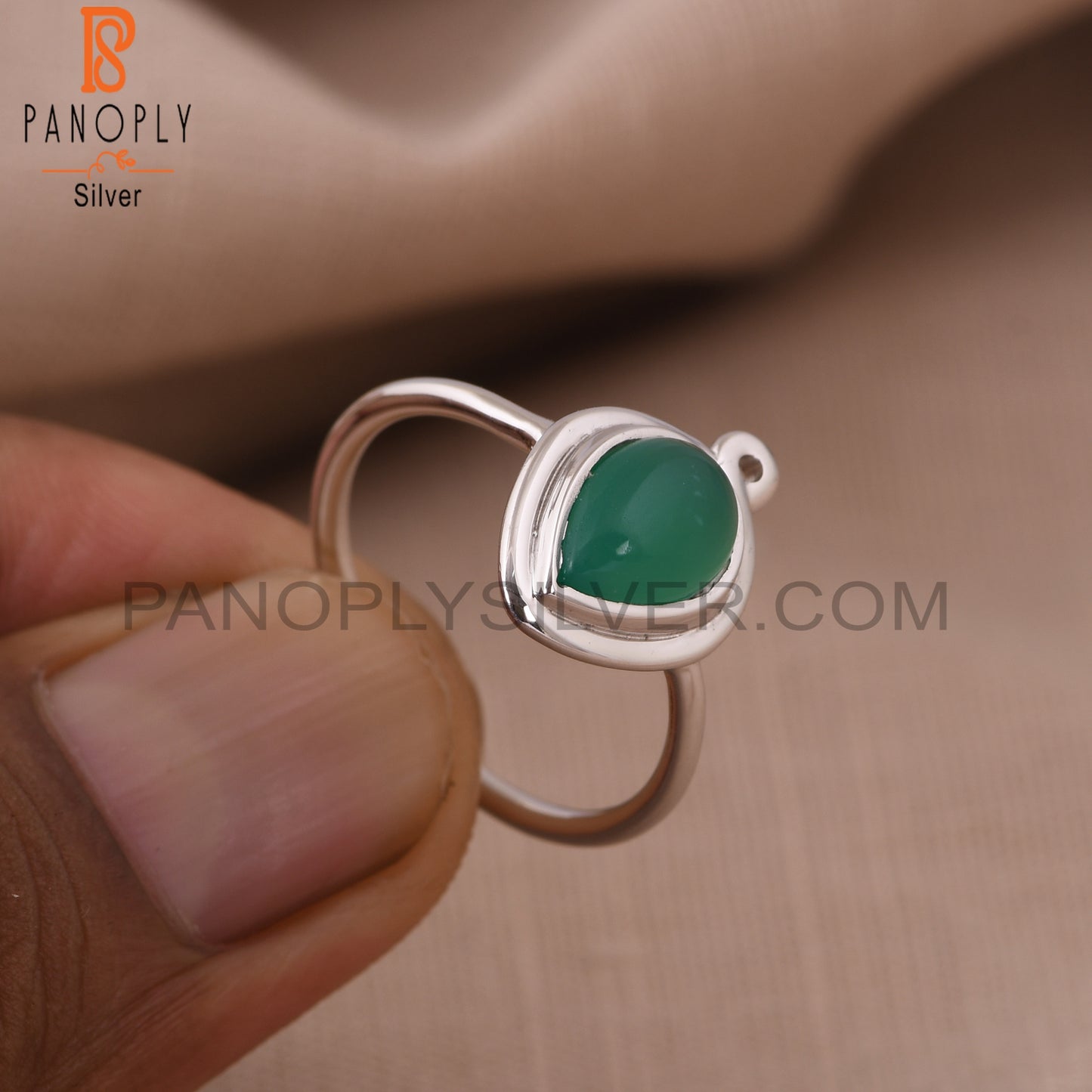 Green Onyx Stone 925 Sterling Silver Pear Designer Rings