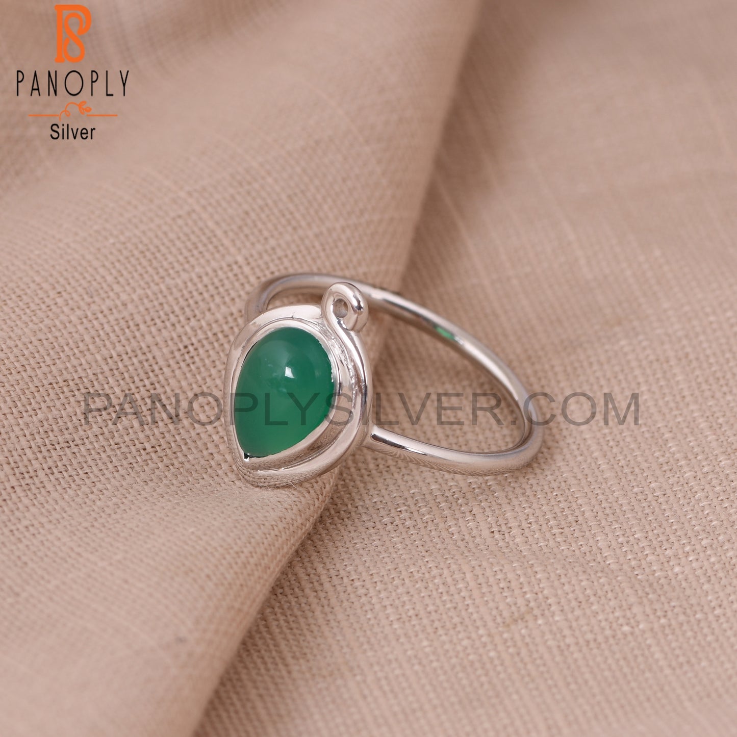 Green Onyx Stone 925 Sterling Silver Pear Designer Rings
