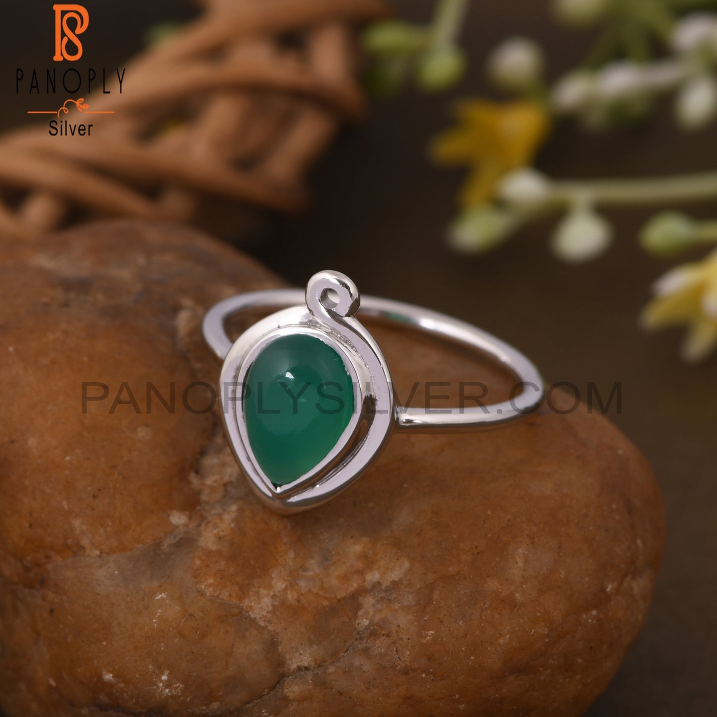 Green Onyx Stone 925 Sterling Silver Pear Designer Rings