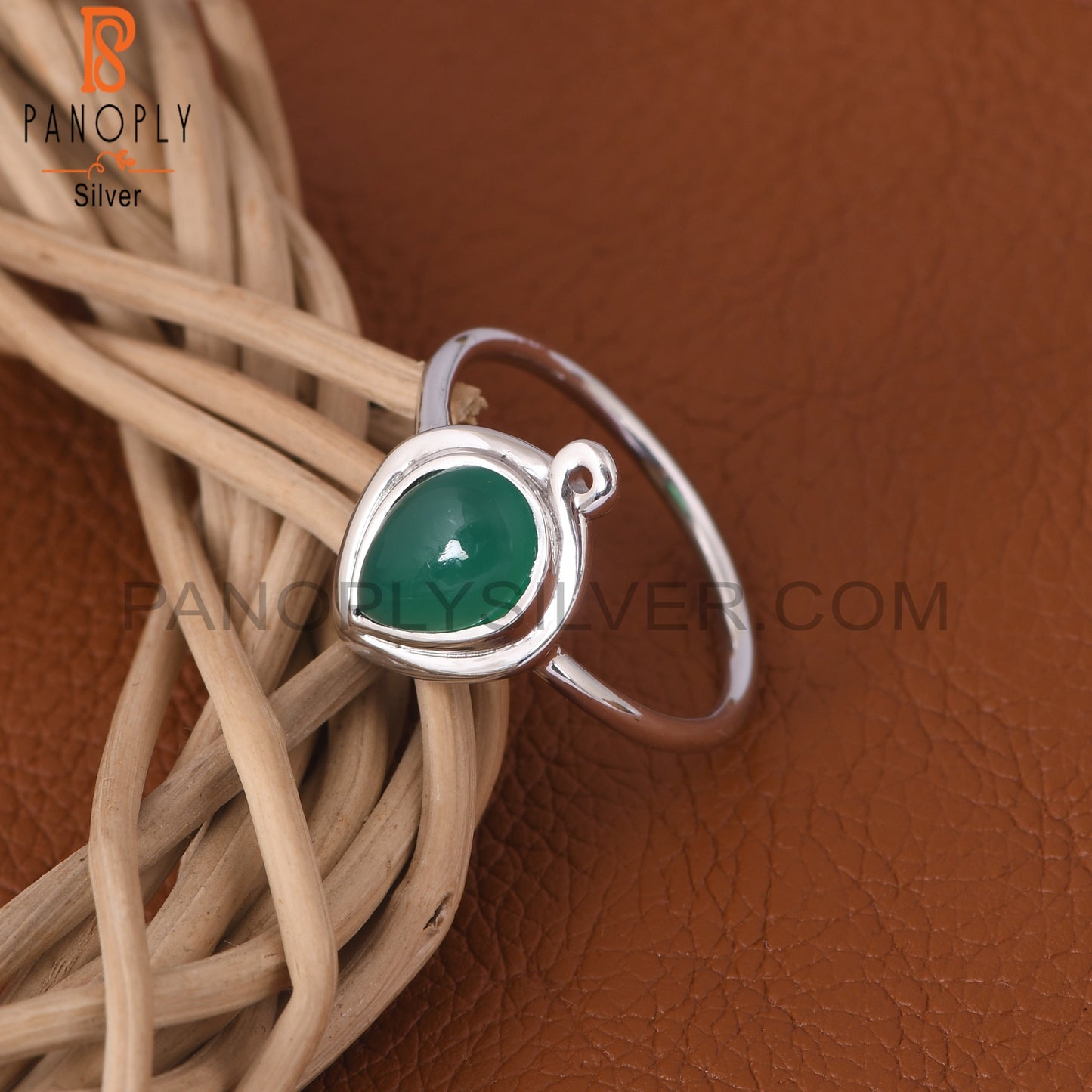 Green Onyx Stone 925 Sterling Silver Pear Designer Rings