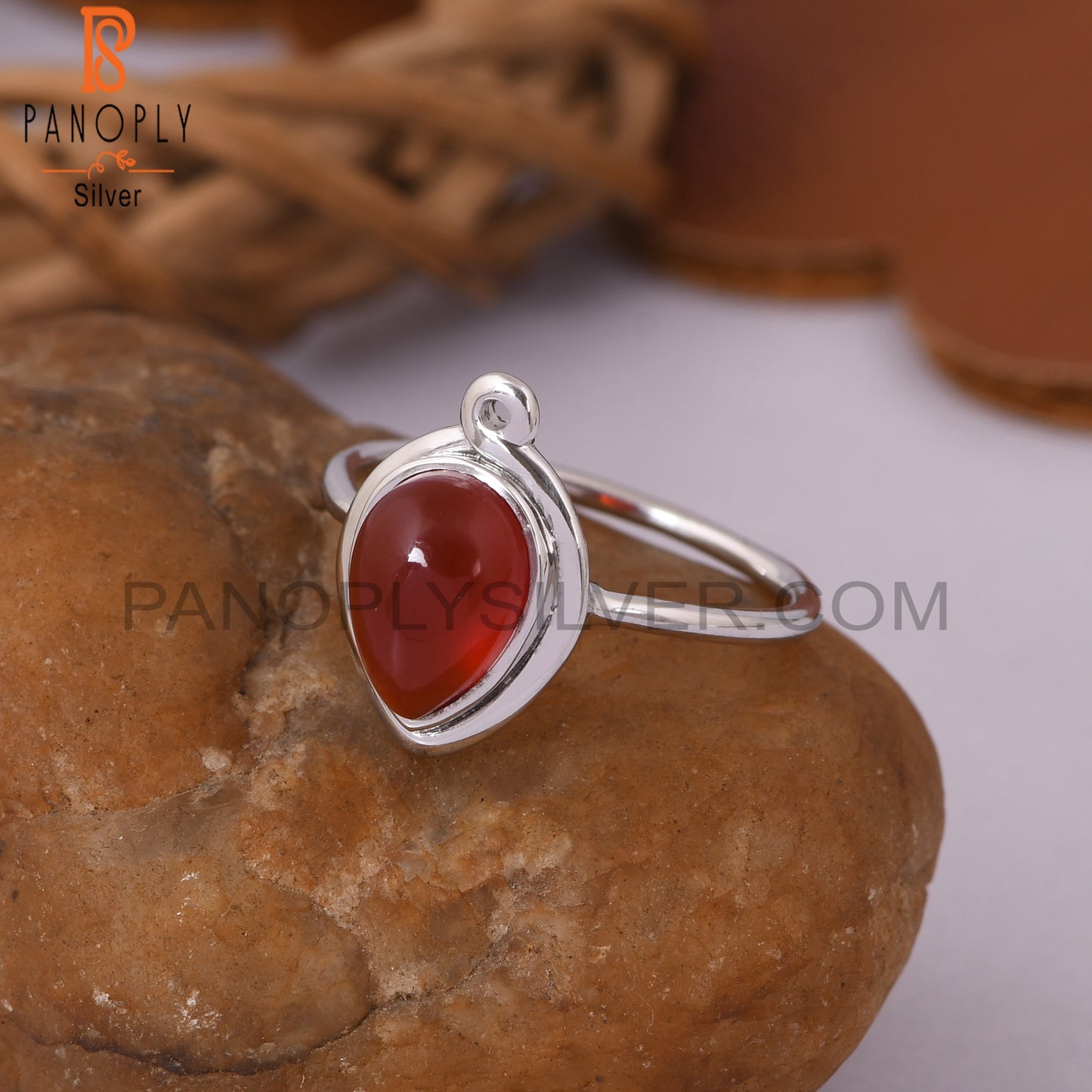Pear Red Onyx Gem 925 Sterling Silver Rings