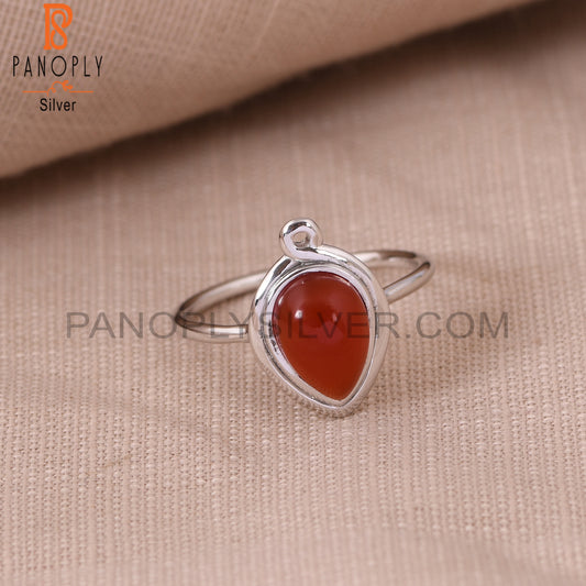 Pear Red Onyx Gem 925 Sterling Silver Rings