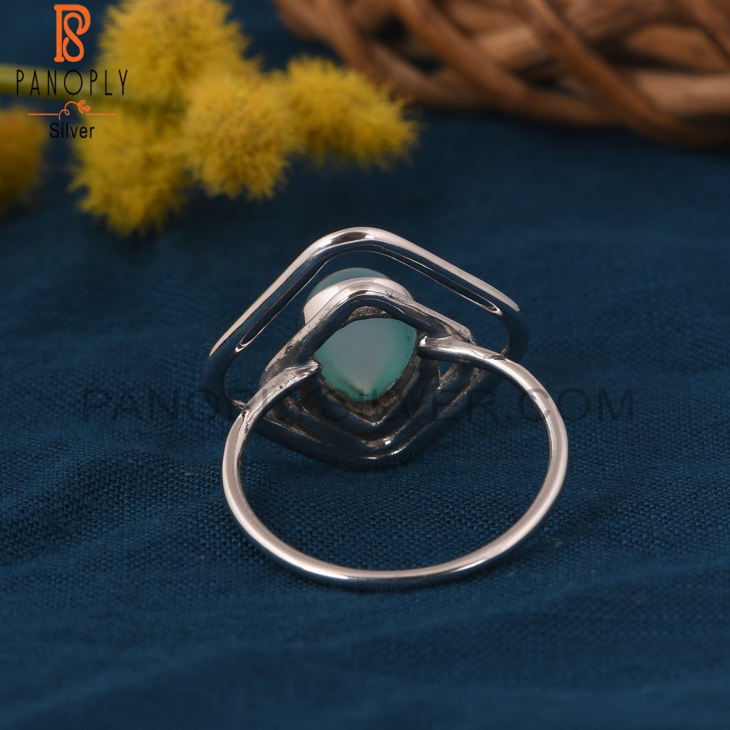 Aqua 925 Silver Chalcedony Square & Pear Shape Rings