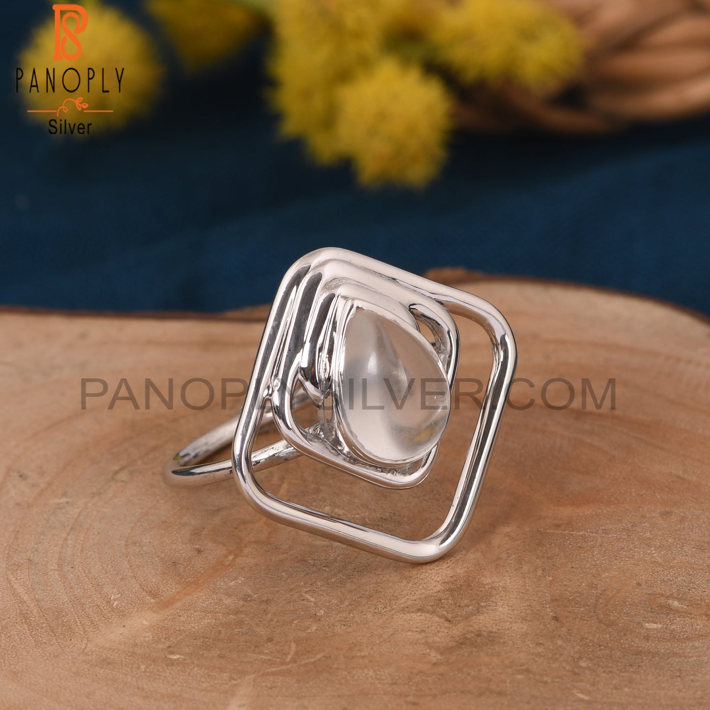 Crystal Quartz Square & Pear Shape Gemstone Rings