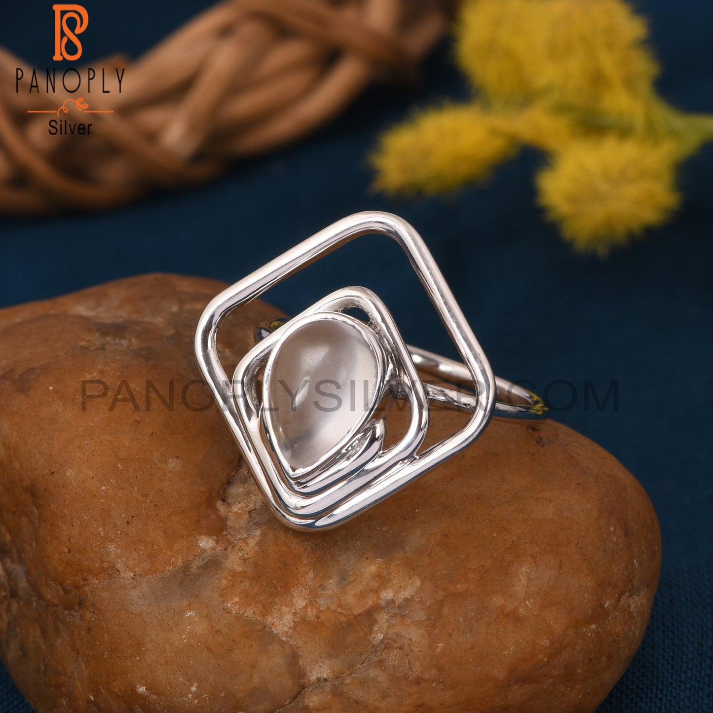 Crystal Quartz Square & Pear Shape Gemstone Rings