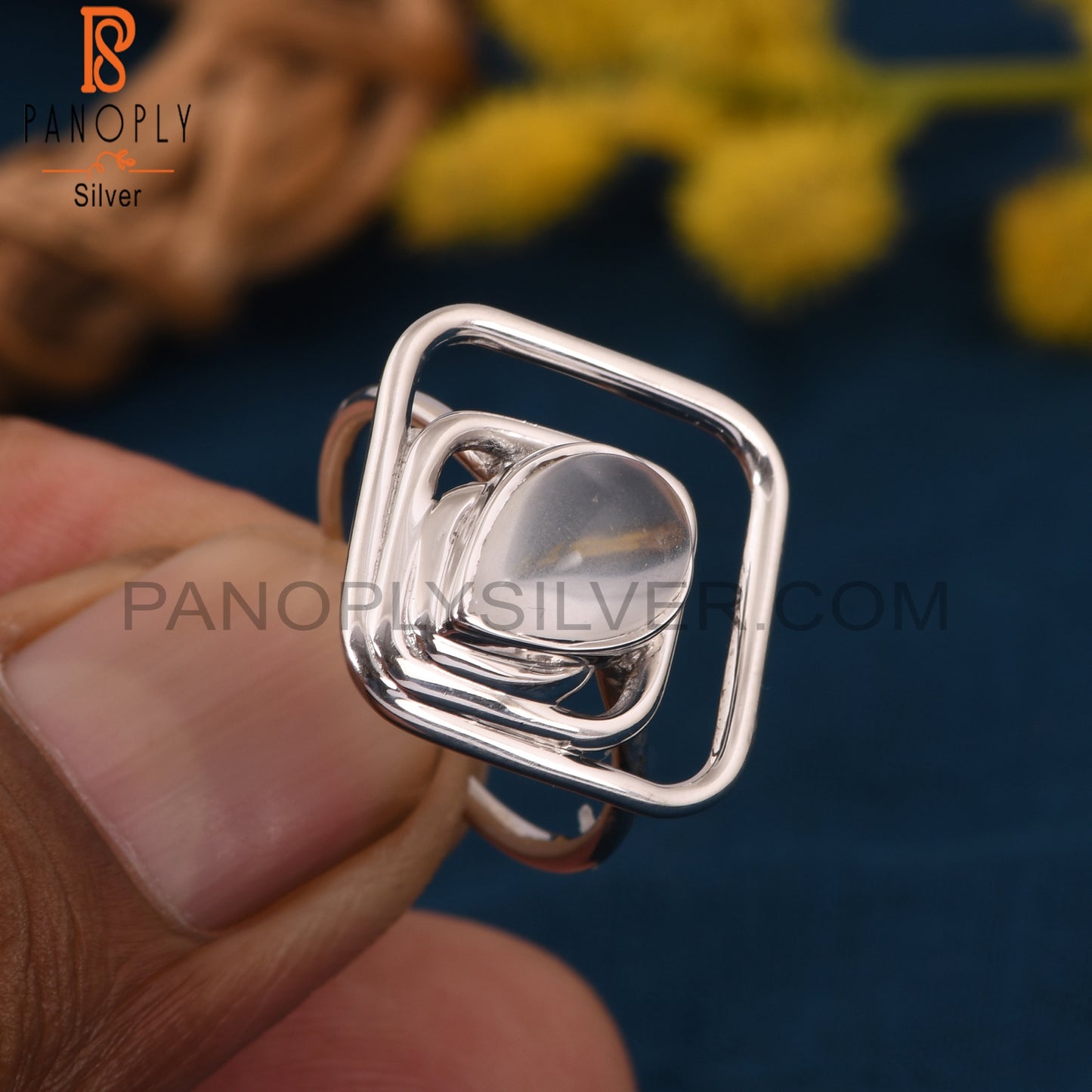 Crystal Quartz Square & Pear Shape Gemstone Rings