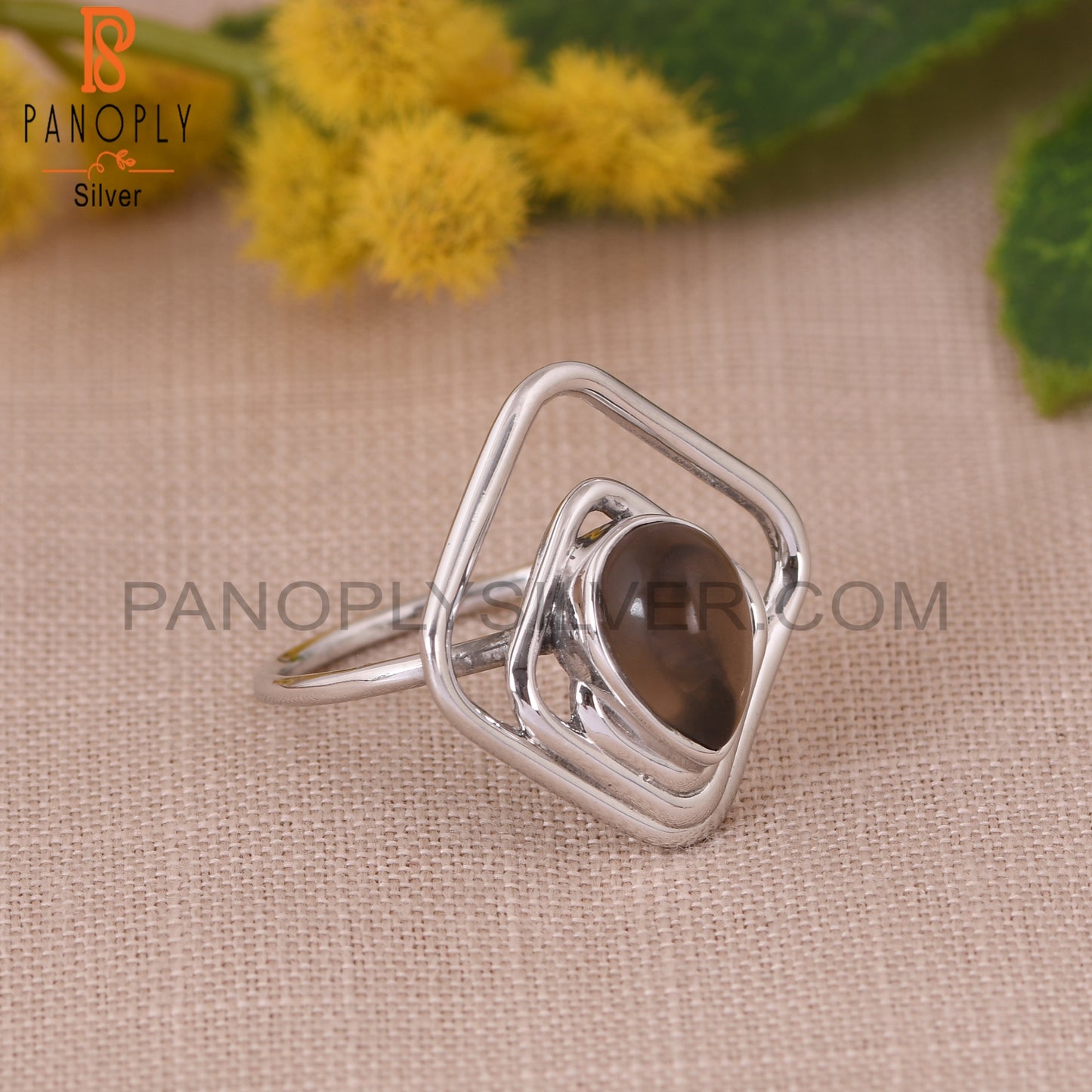 Smoky 925 Silver Gemstone Women Vintage Rings