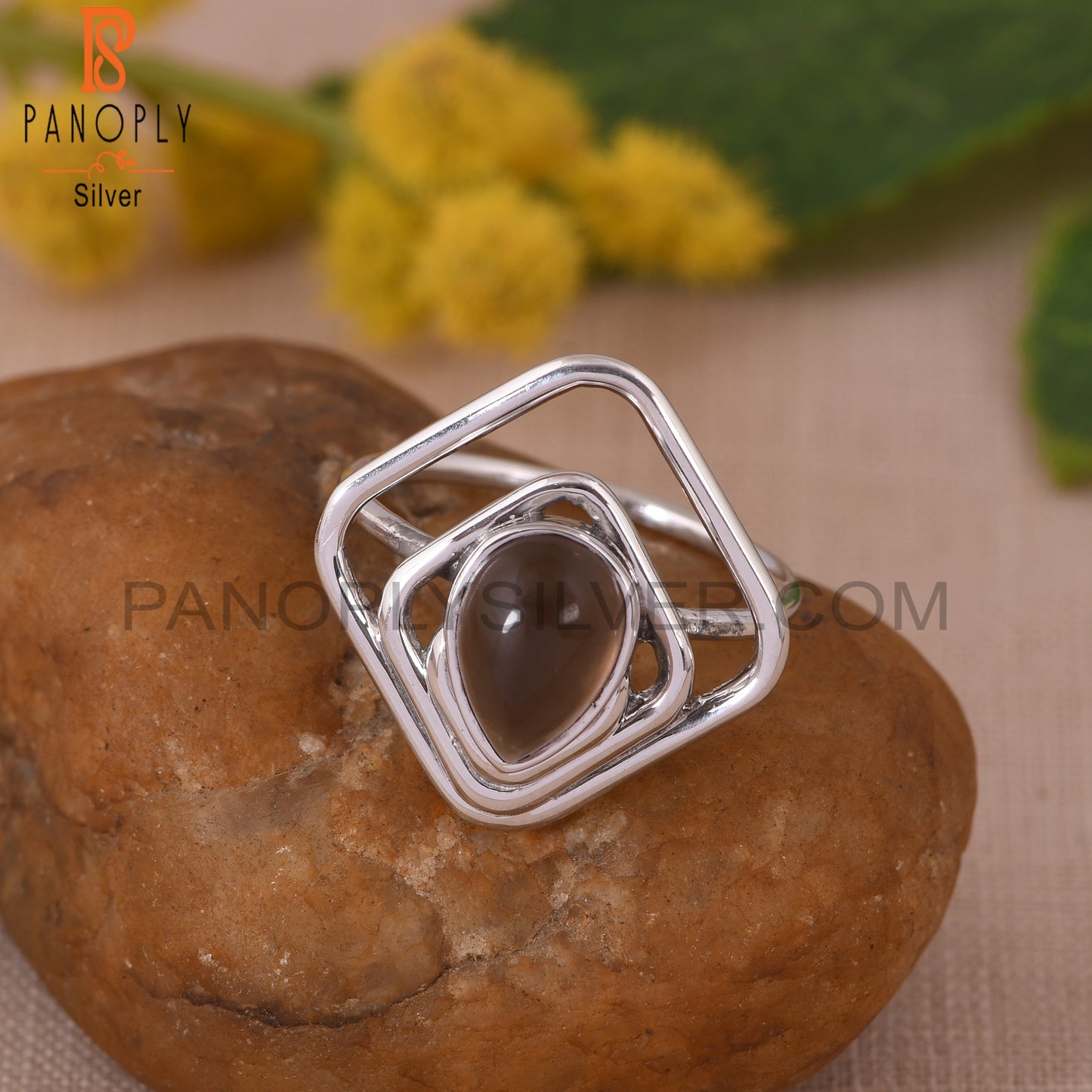 Smoky 925 Silver Gemstone Women Vintage Rings