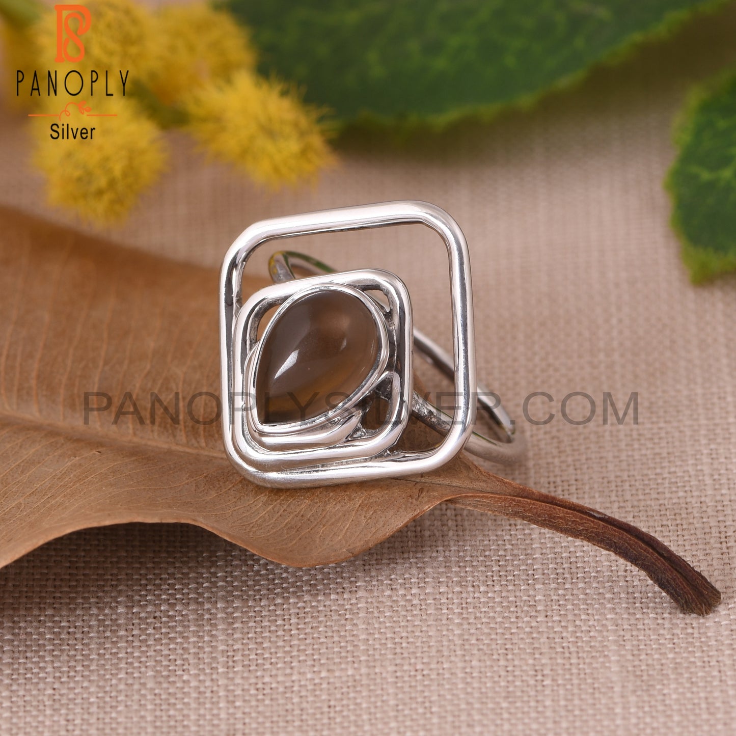 Smoky 925 Silver Gemstone Women Vintage Rings