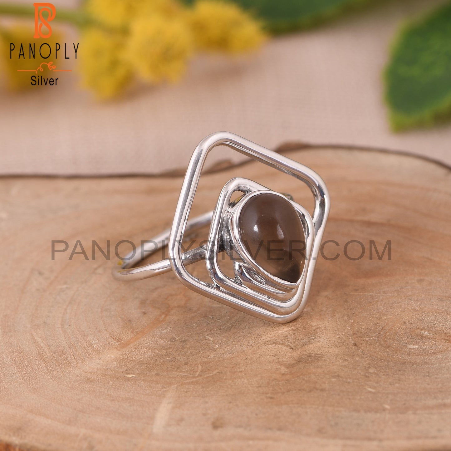 Smoky 925 Silver Gemstone Women Vintage Rings