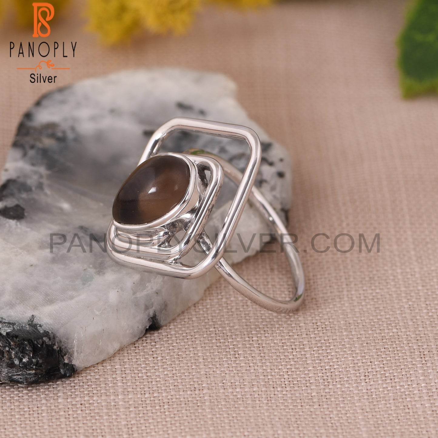Smoky 925 Silver Gemstone Women Vintage Rings