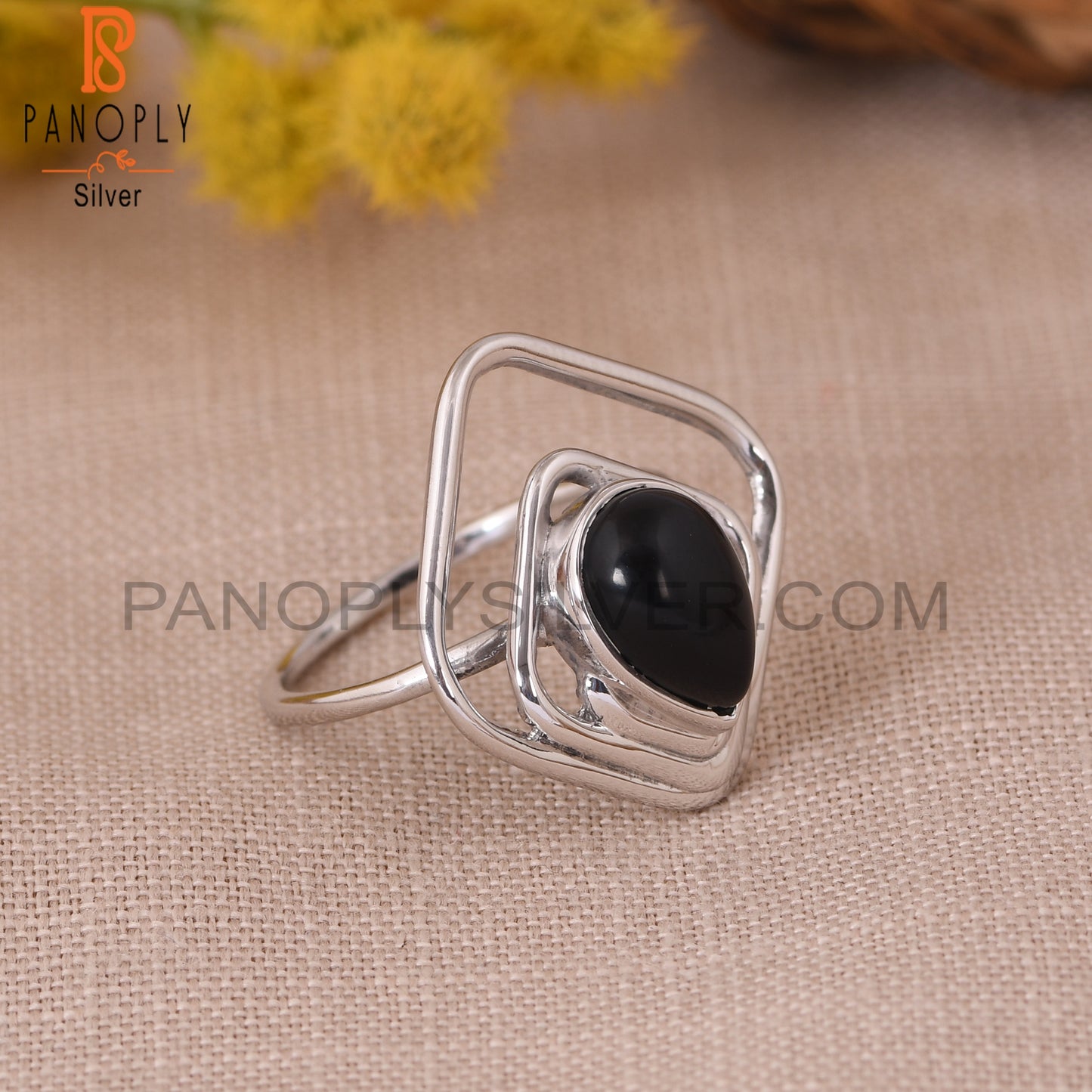 Natural Black Onyx 925 Sterling Silver Square Rings