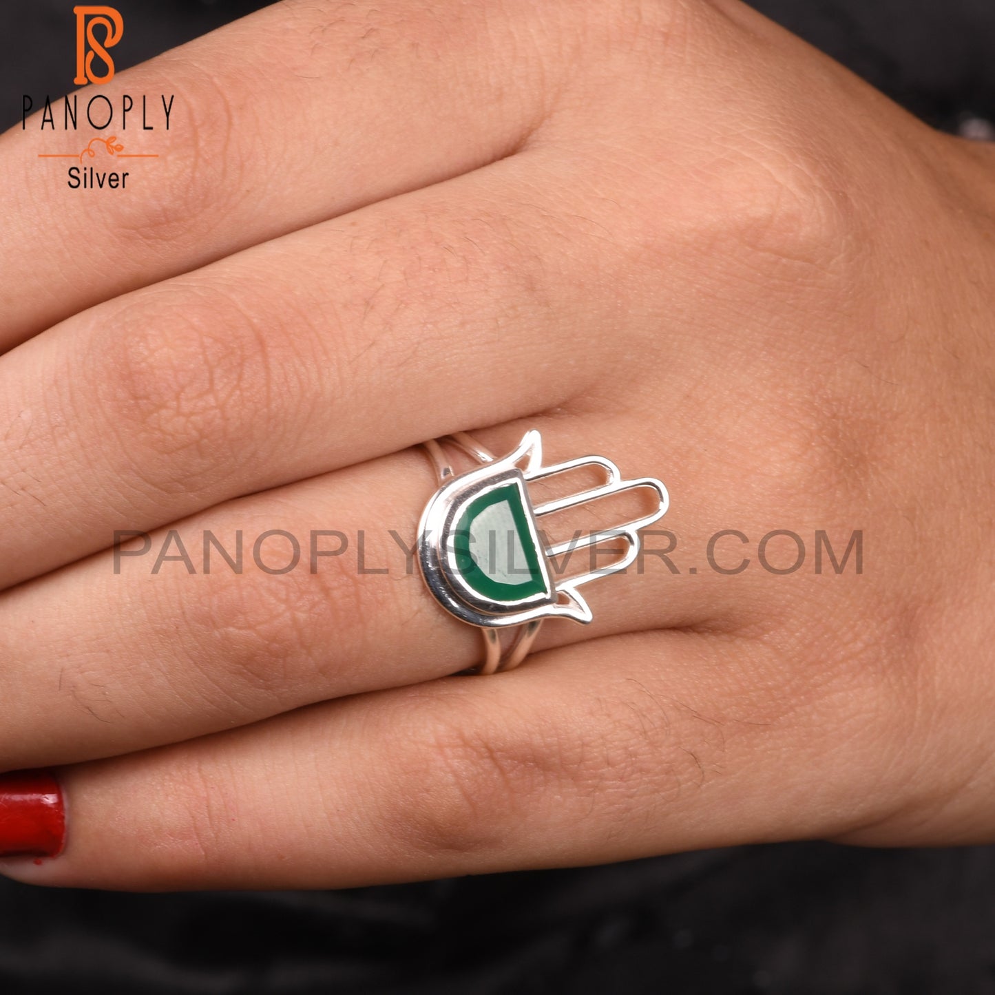 Green Onyx D Shape 925 Sterling Silver Rings