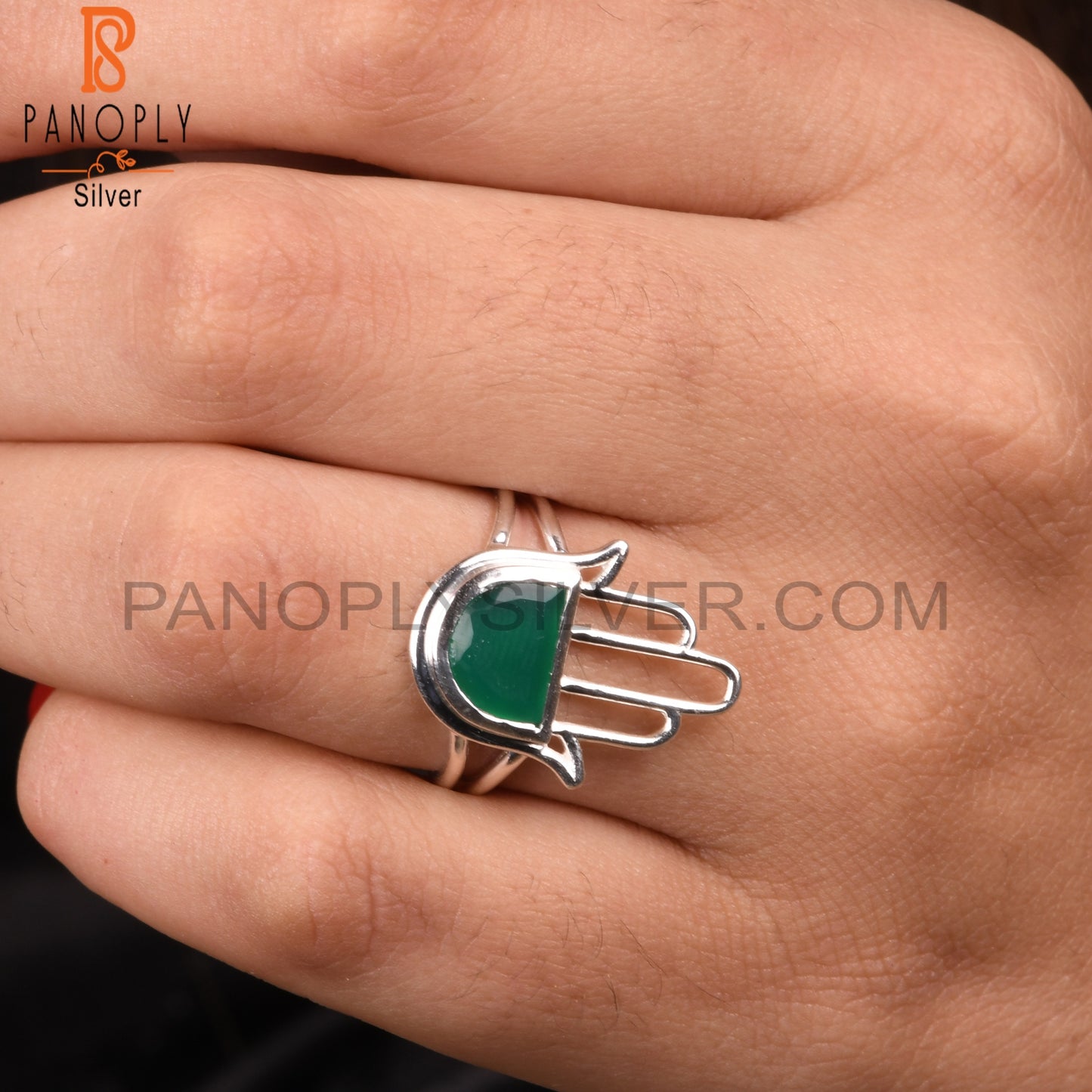 Green Onyx D Shape 925 Sterling Silver Rings