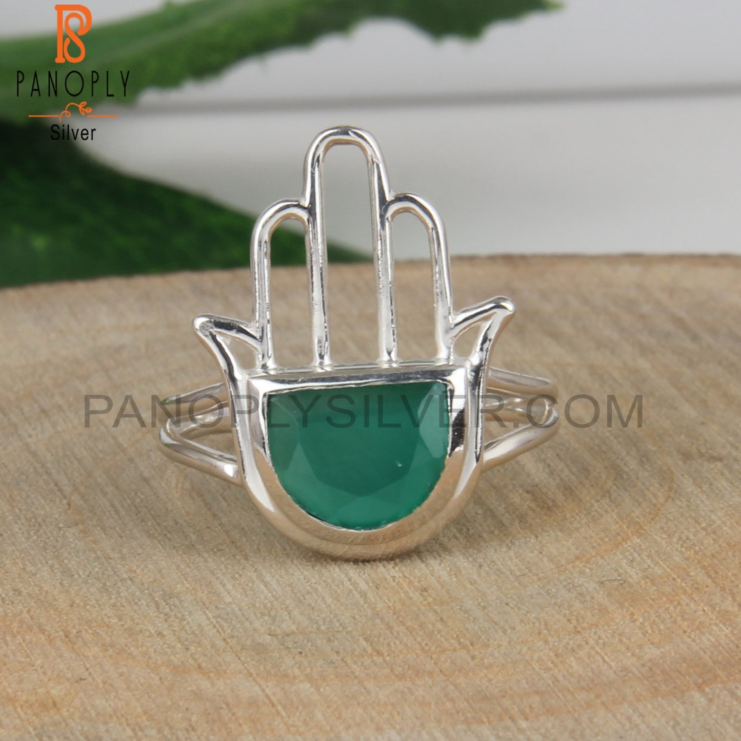Green Onyx D Shape 925 Sterling Silver Rings