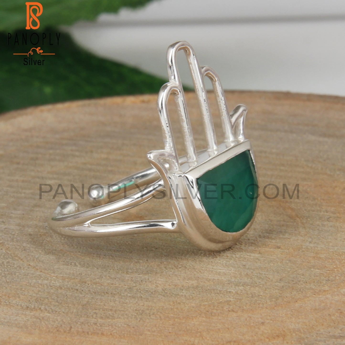 Green Onyx D Shape 925 Sterling Silver Rings