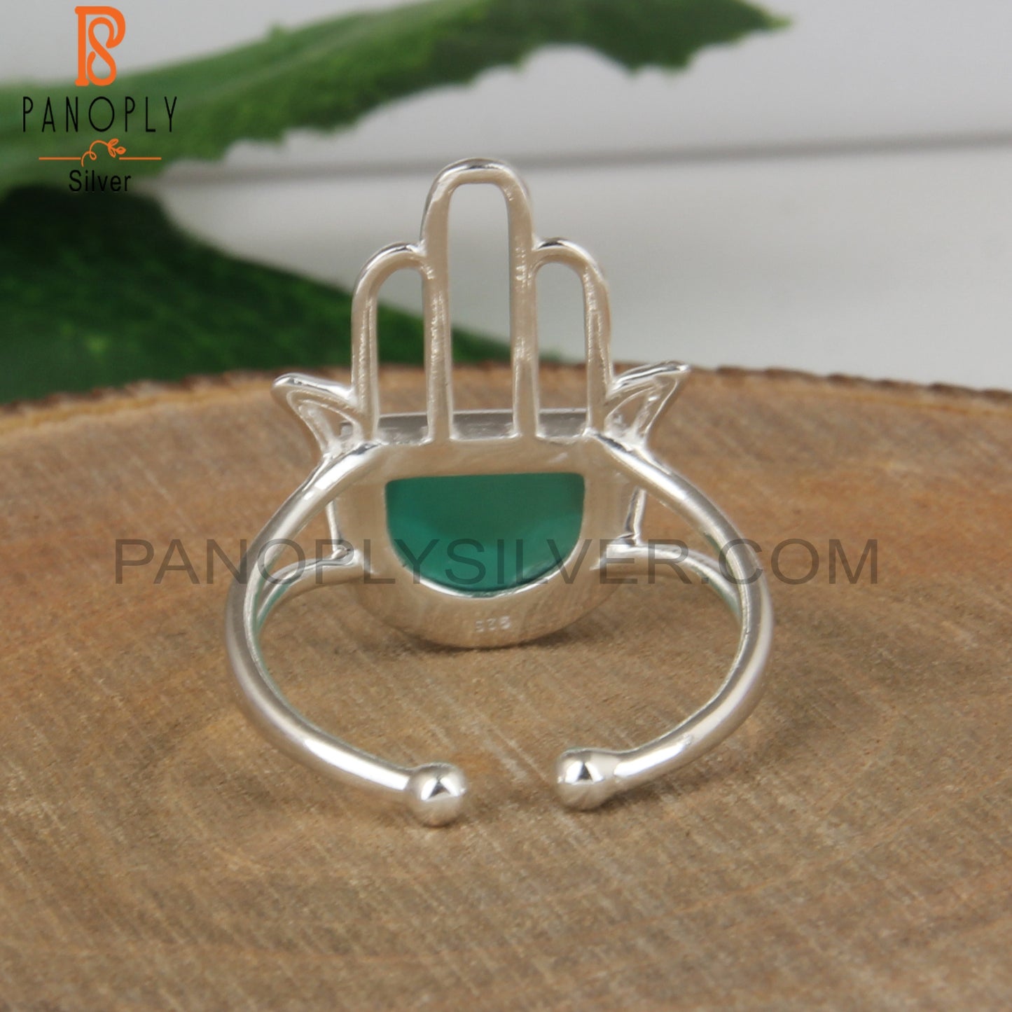Green Onyx D Shape 925 Sterling Silver Rings