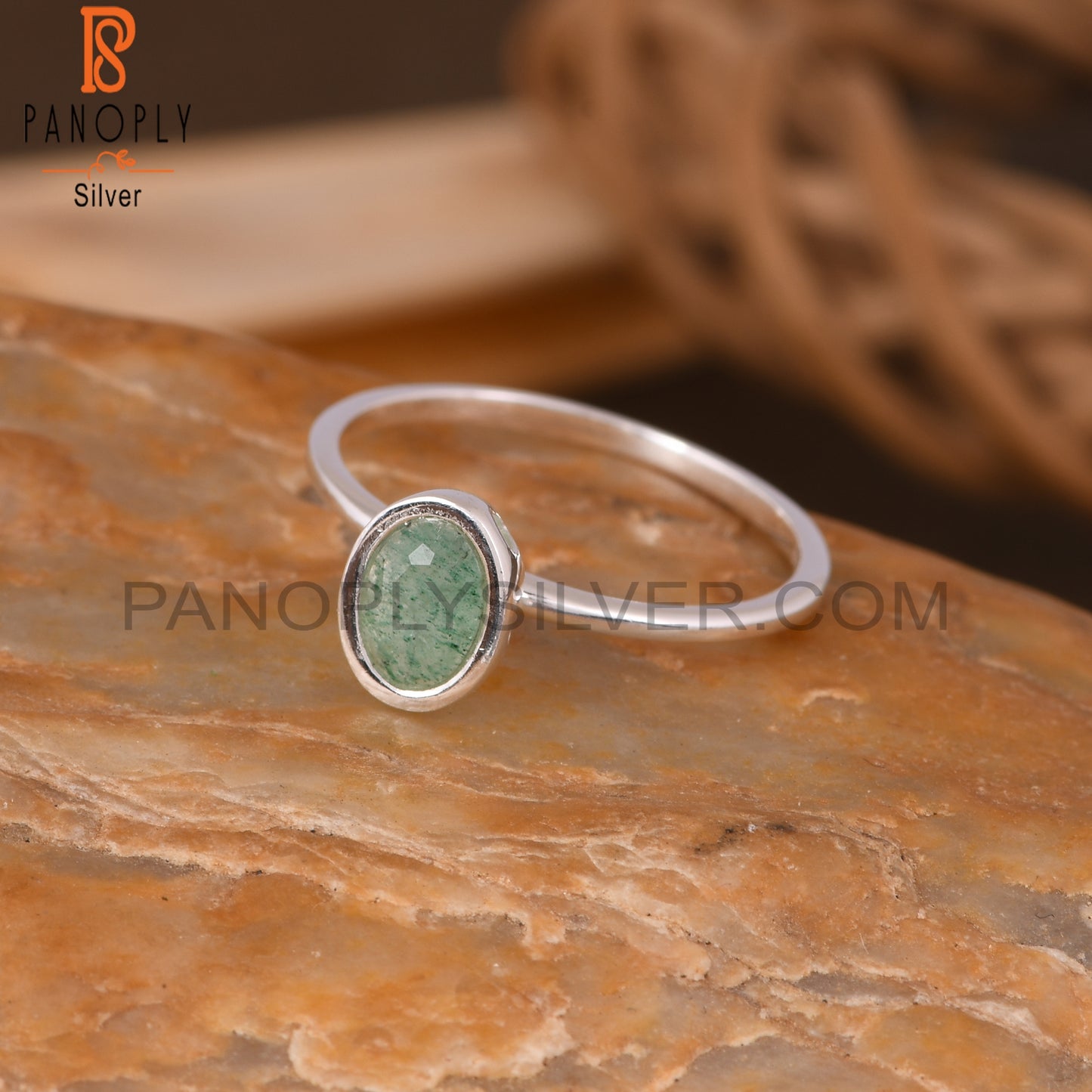 Green Strawberry Quartz Oval 925 Sterling Silver Rings
