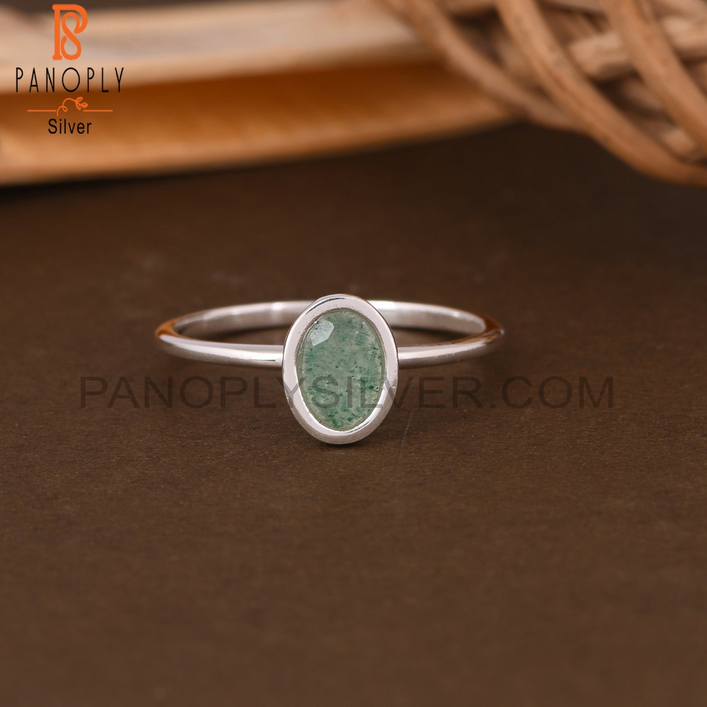Green Strawberry Quartz Oval 925 Sterling Silver Rings