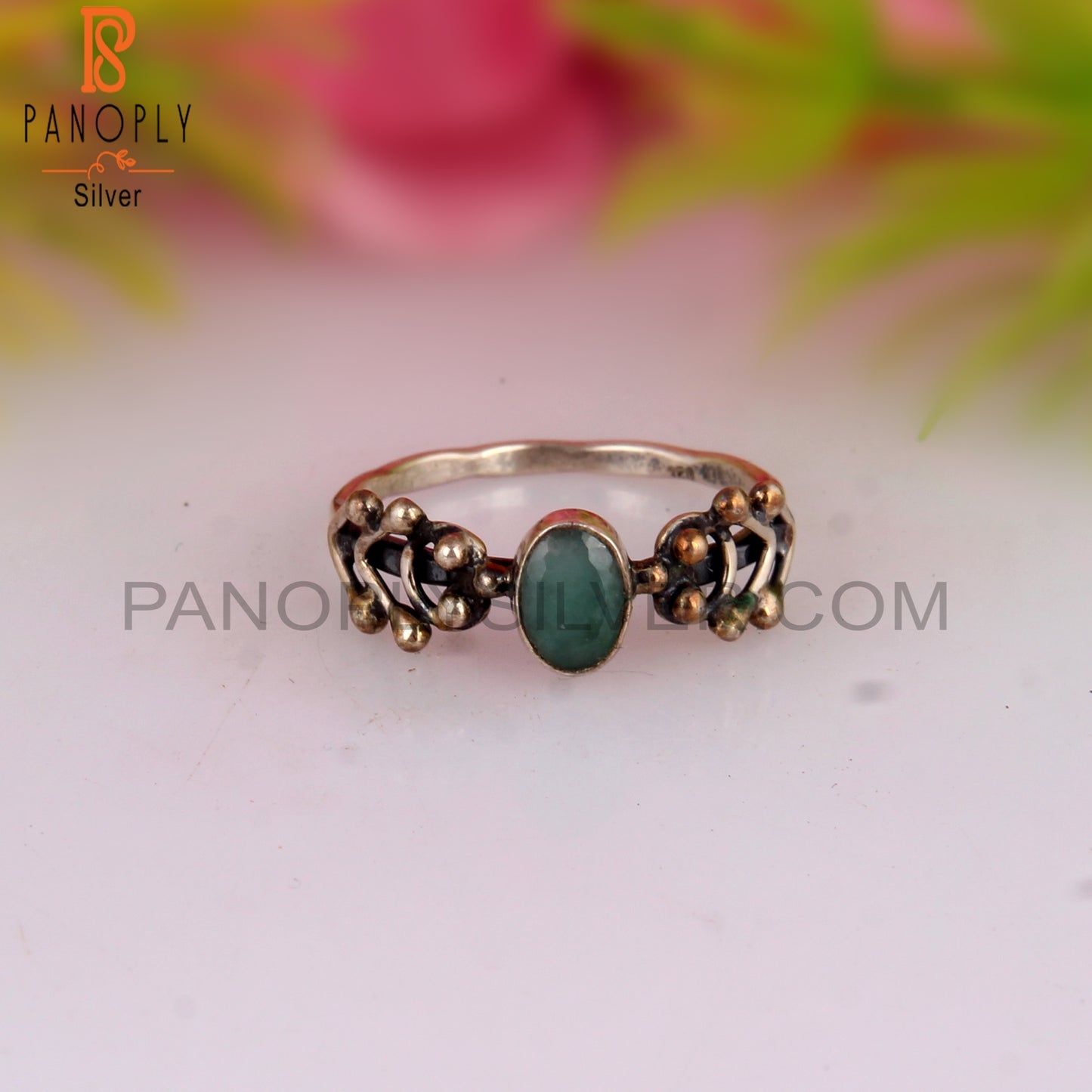 Emerald Oval Shape 925 Sterling Silver Anniversary Rings