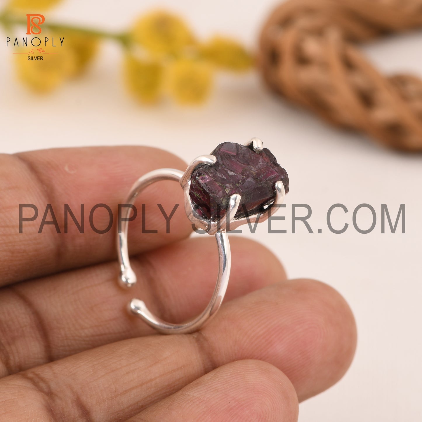 925 Silver Garnet Adjustable Prong Set Rings