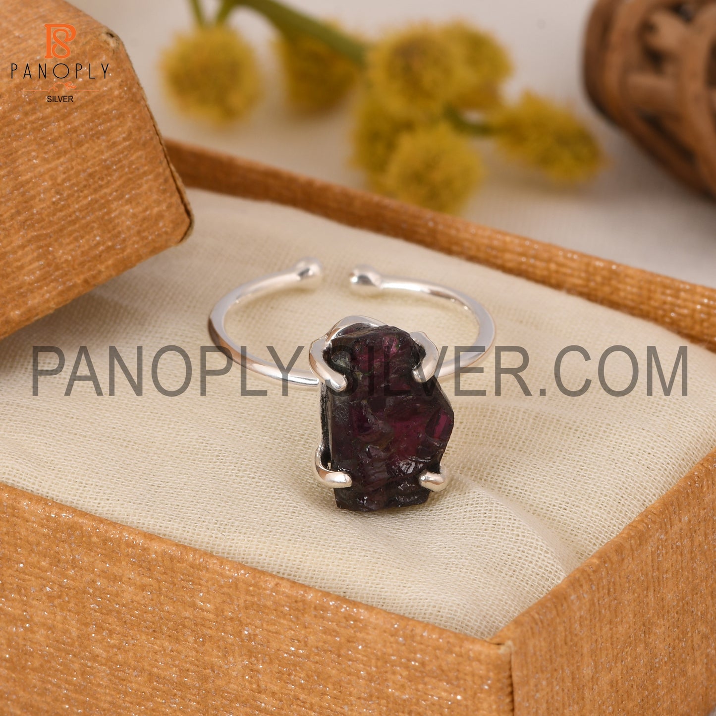 925 Silver Garnet Adjustable Prong Set Rings