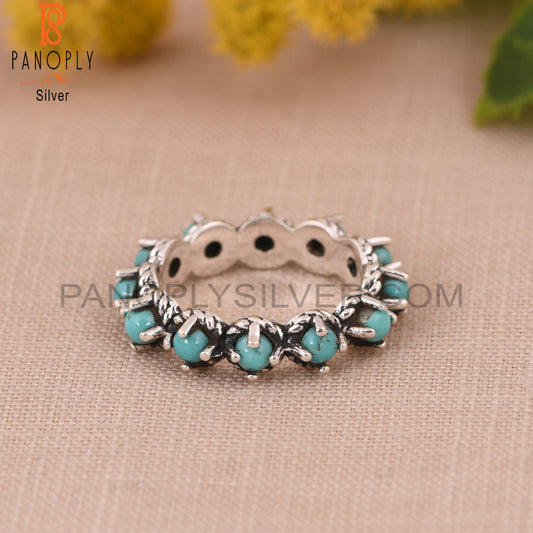 Handmade Arizona Turquoise Eternity Rings Plating Oxidized