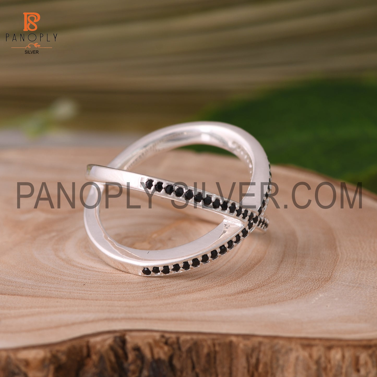 Criss Cross Black Spinal Gemstone Silver Rings