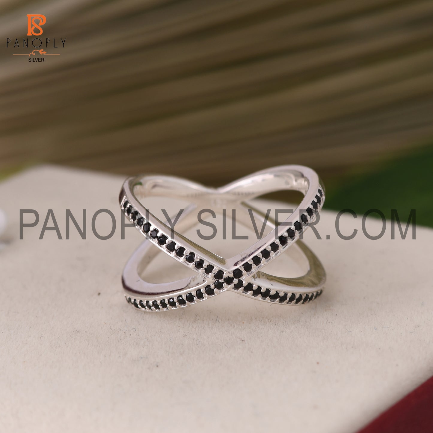 Criss Cross Black Spinal Gemstone Silver Rings