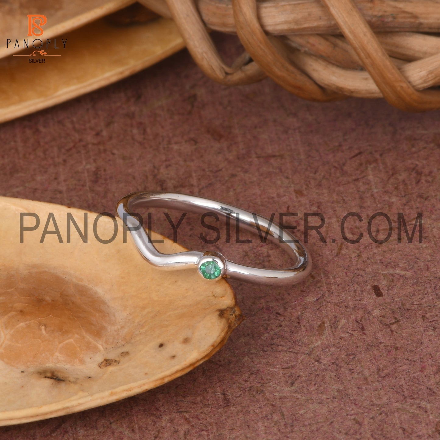 Emerald 925 Silver Rings, Curved Wedding Band Ring