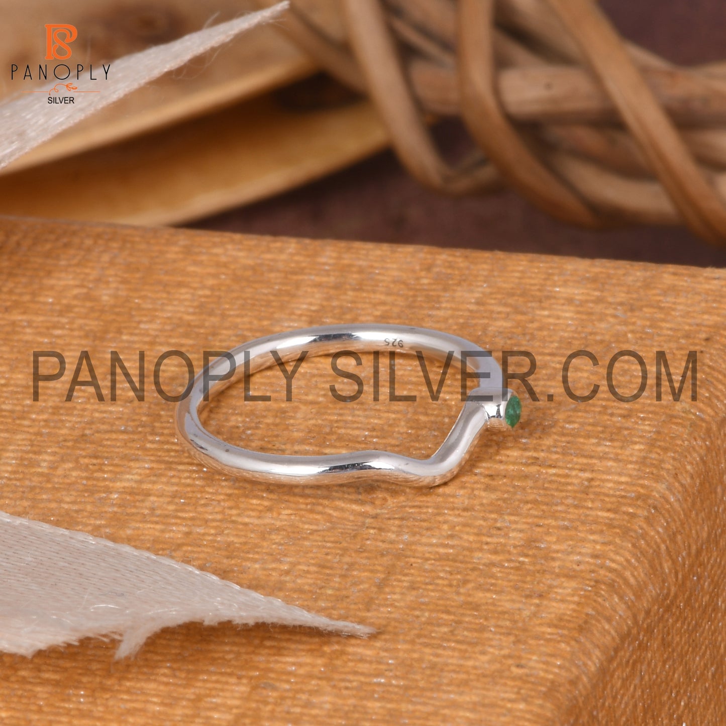Emerald 925 Silver Rings, Curved Wedding Band Ring