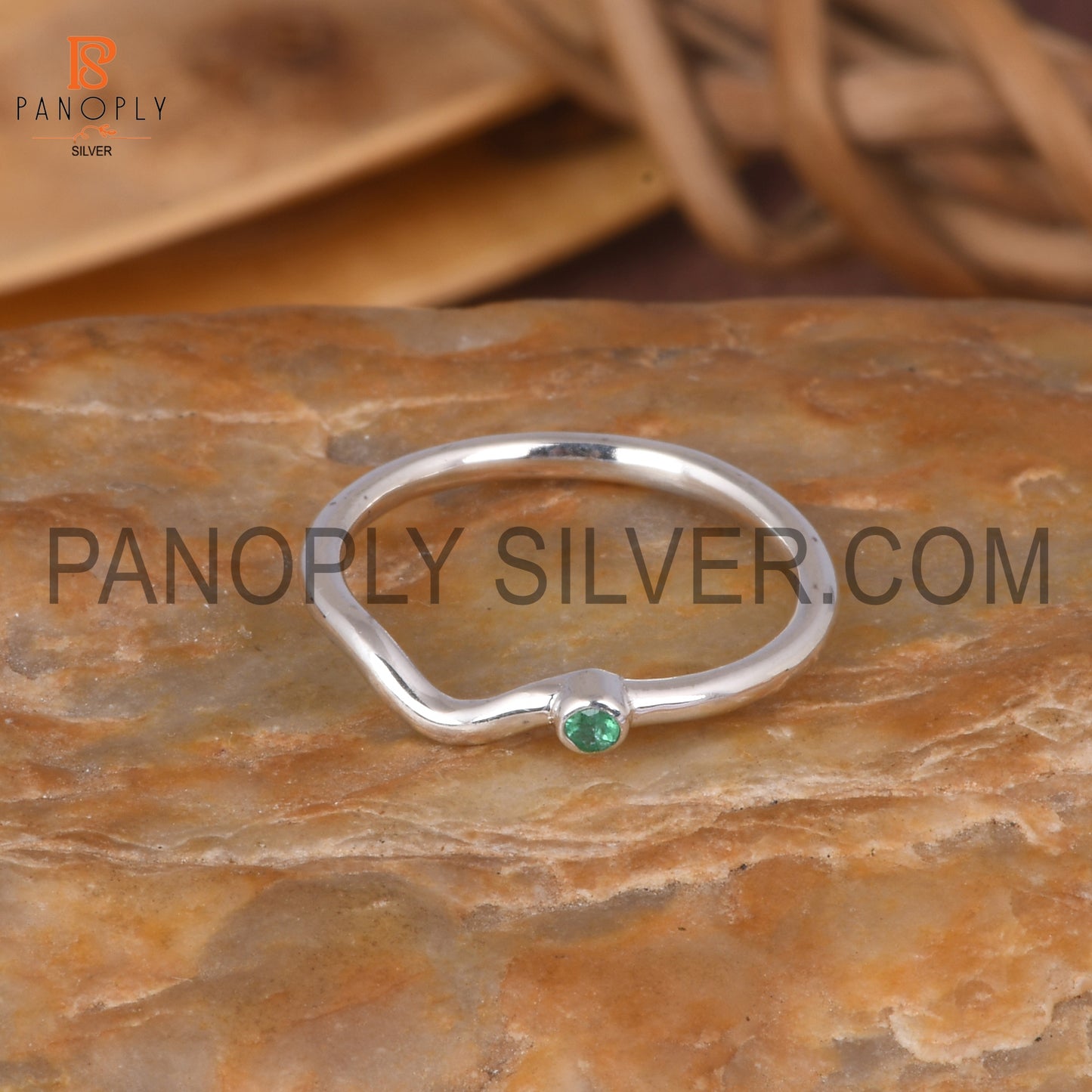 Emerald 925 Silver Rings, Curved Wedding Band Ring