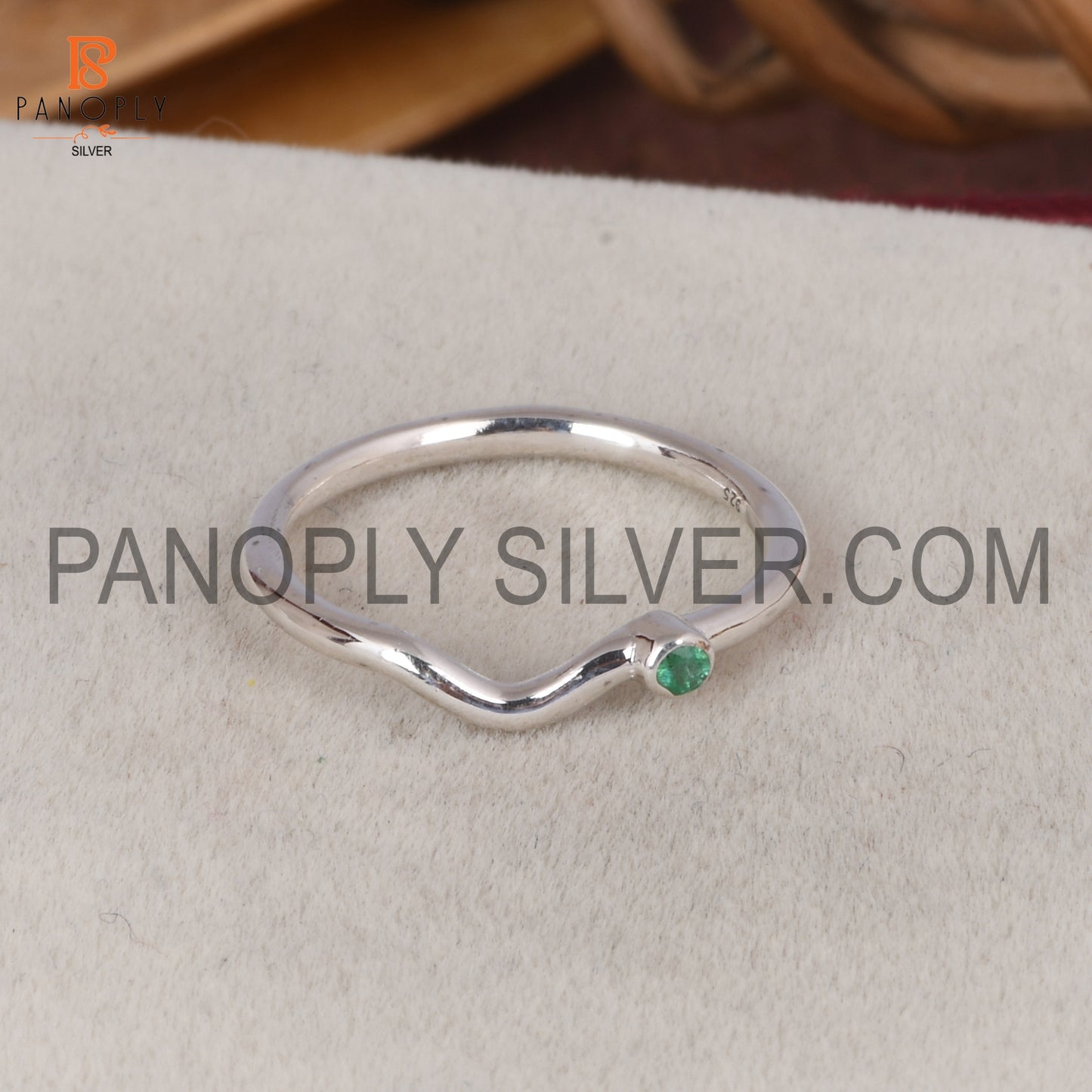 Emerald 925 Silver Rings, Curved Wedding Band Ring