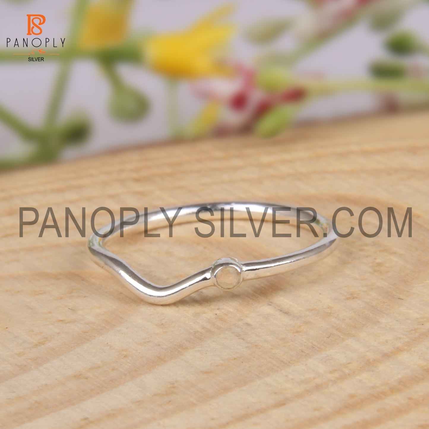 Silver Gold Plated Thin Wave Band Ring With Ethiopian Opal Stone Ring