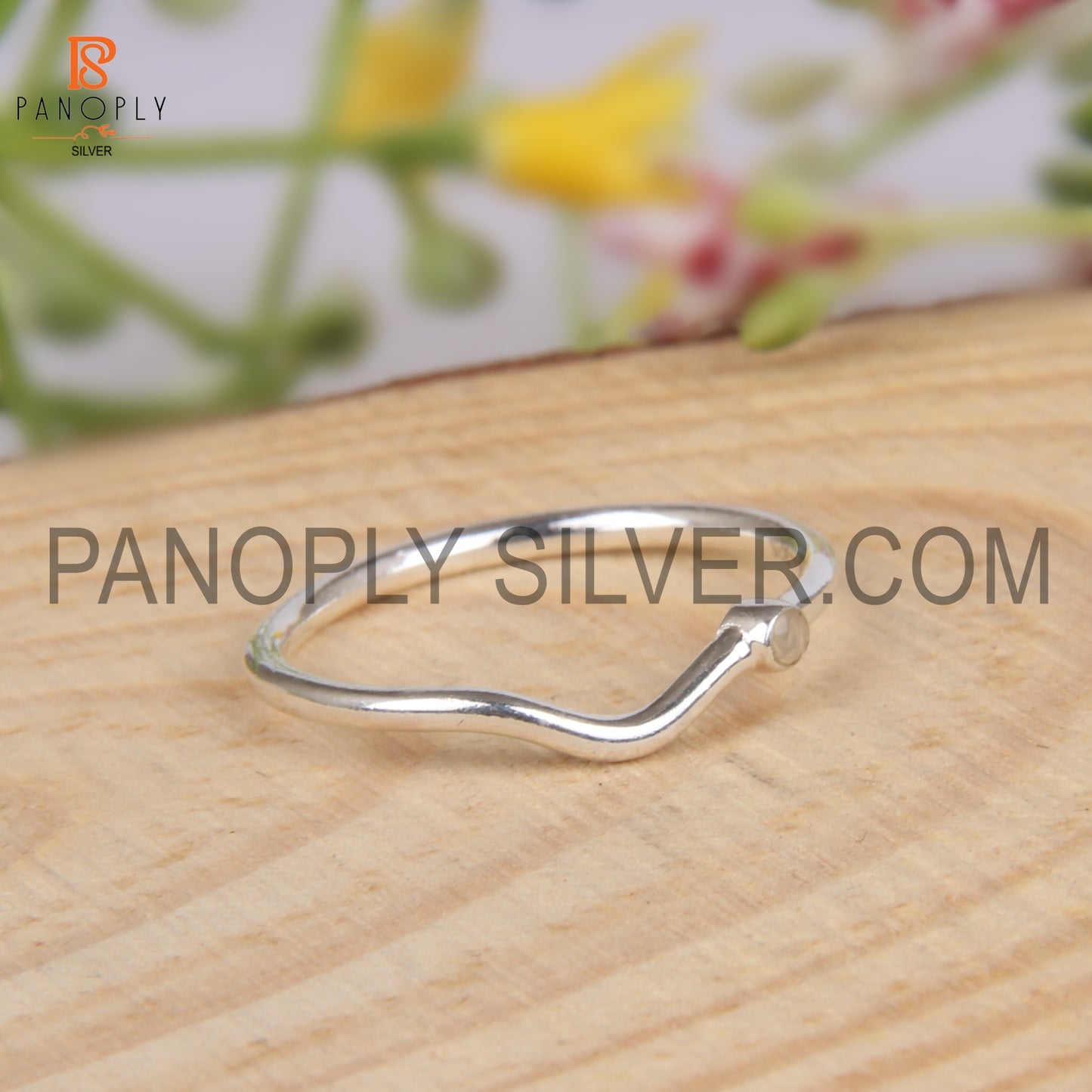 Silver Gold Plated Thin Wave Band Ring With Ethiopian Opal Stone Ring