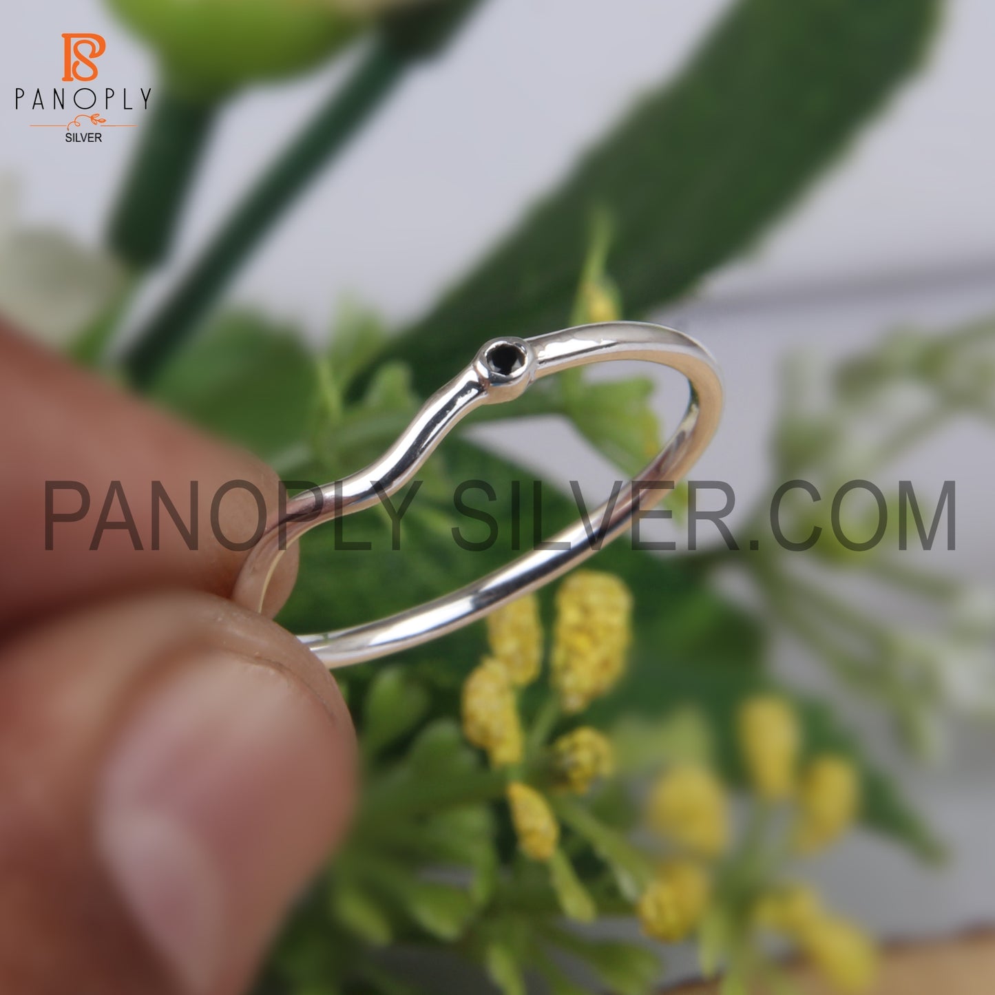 Minimalist Black Spinal Rings, 925 Sterling Silver Ring