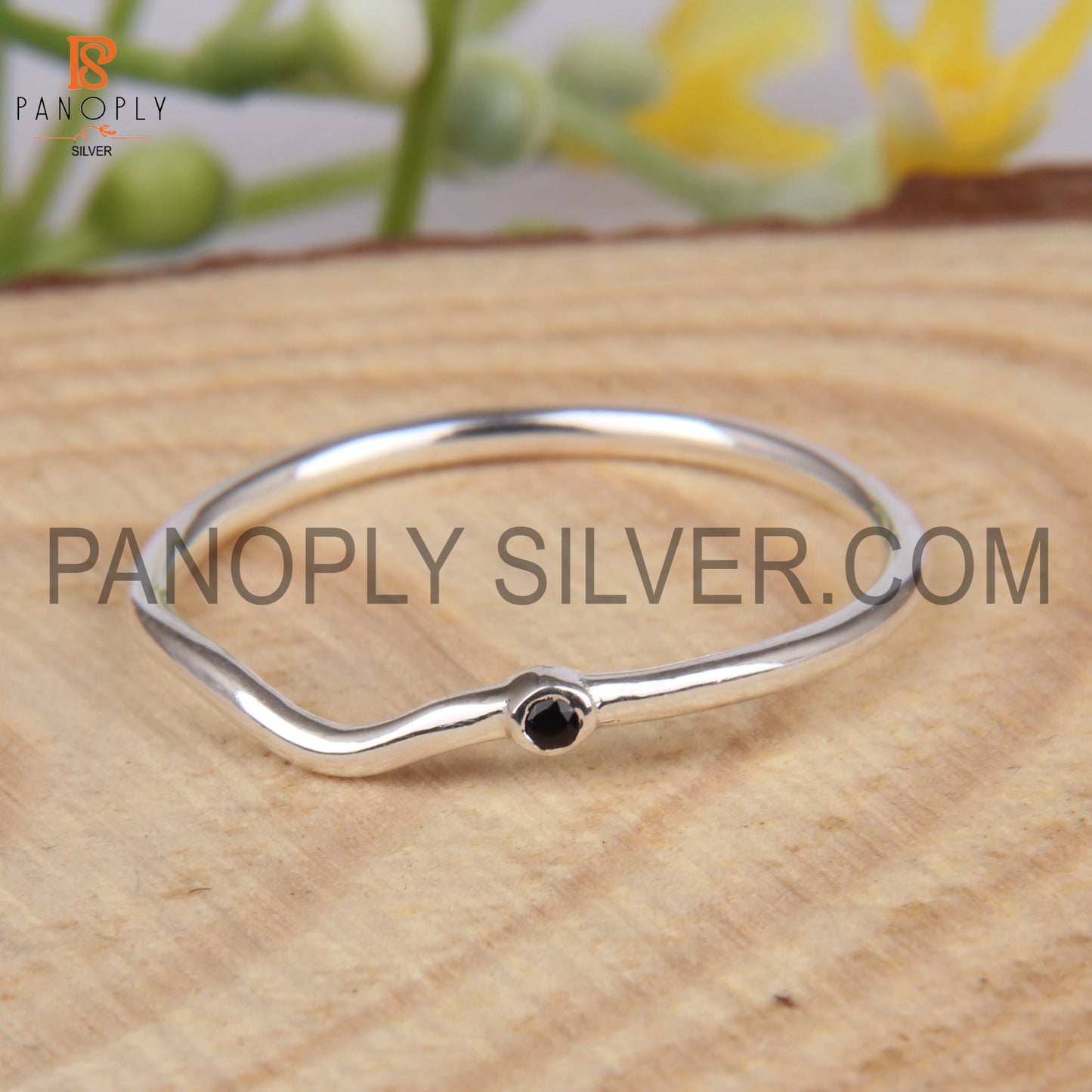 Minimalist Black Spinal Rings, 925 Sterling Silver Ring