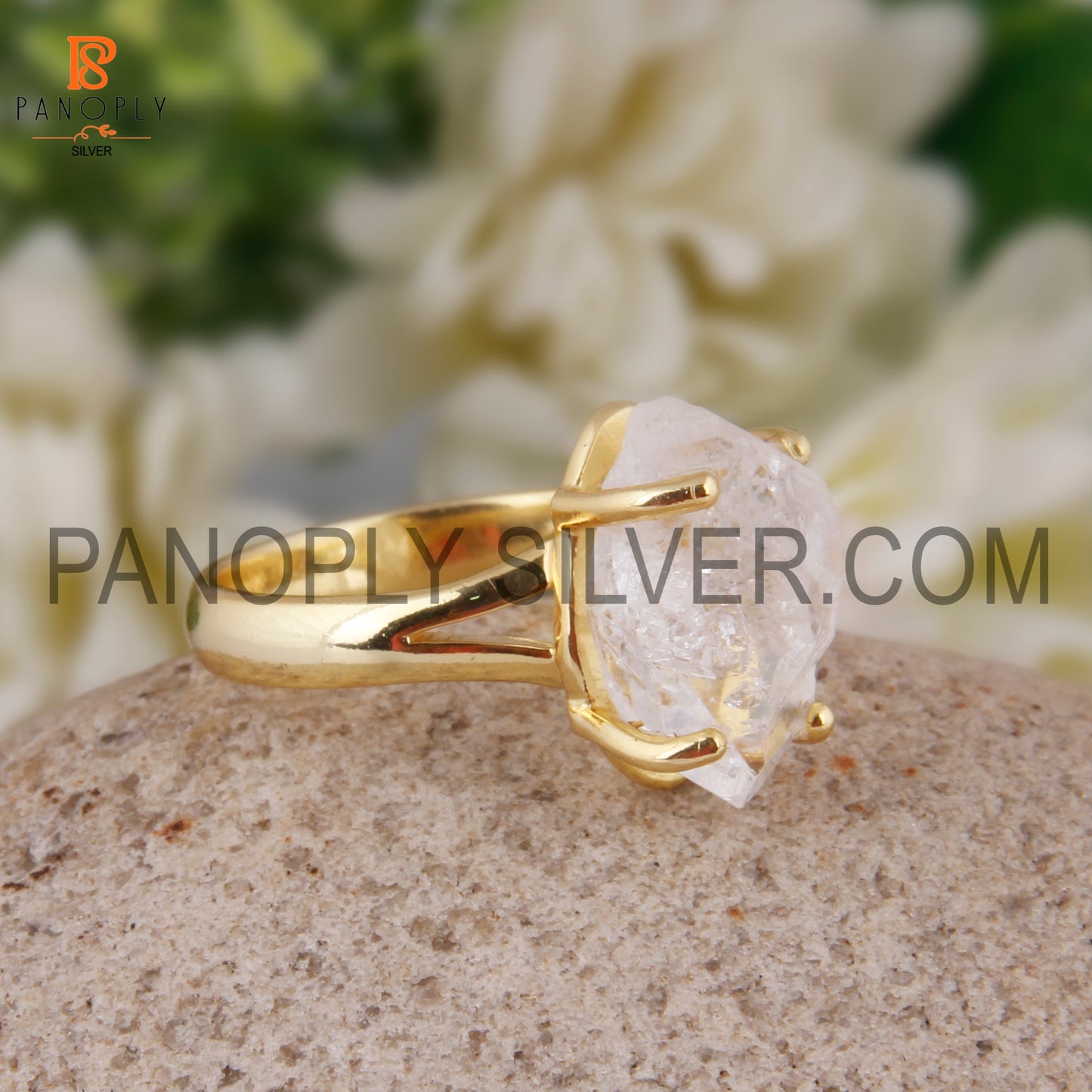 Raw Herkimer Diamond Gold Plated Sterling Silver Rings