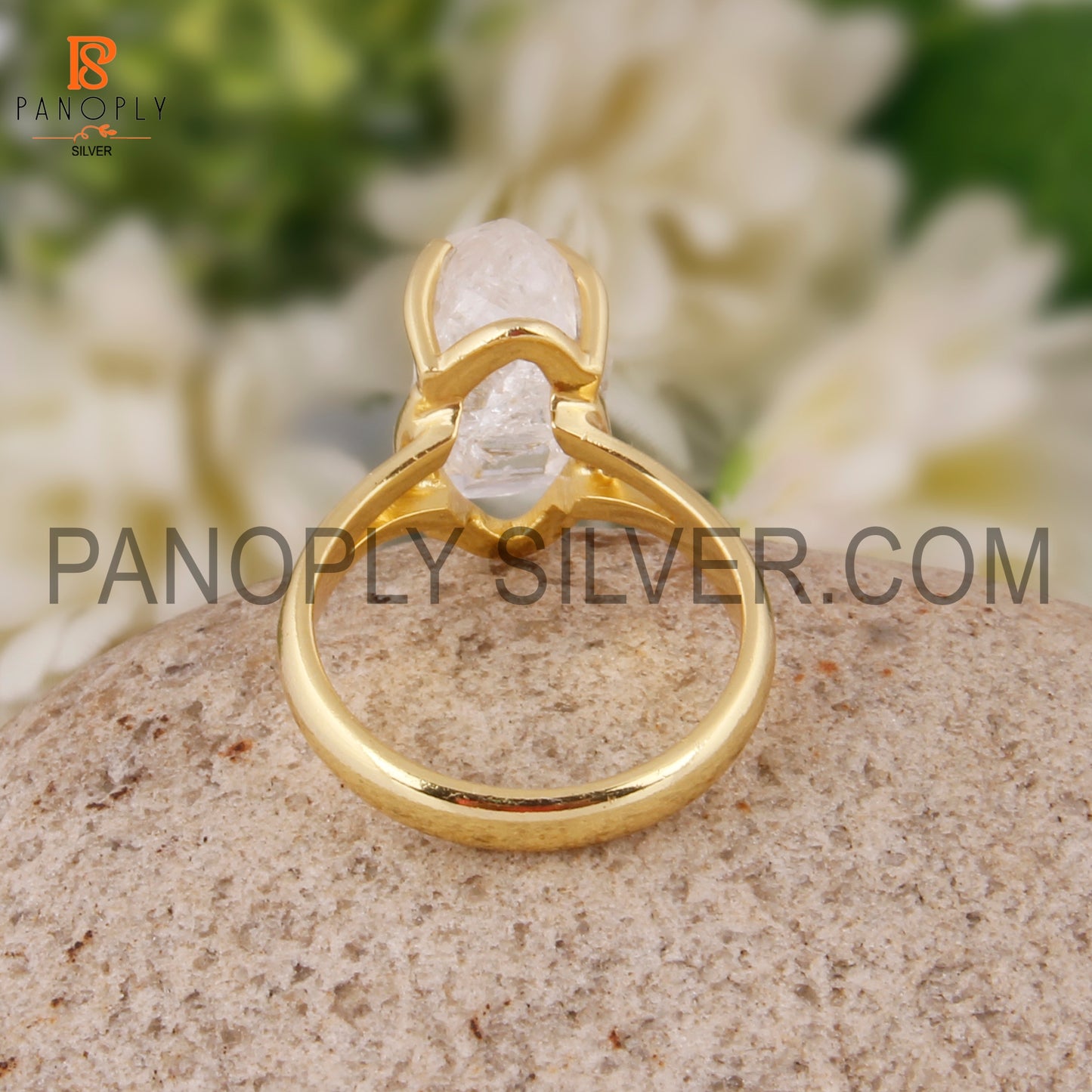 Raw Herkimer Diamond Gold Plated Sterling Silver Rings