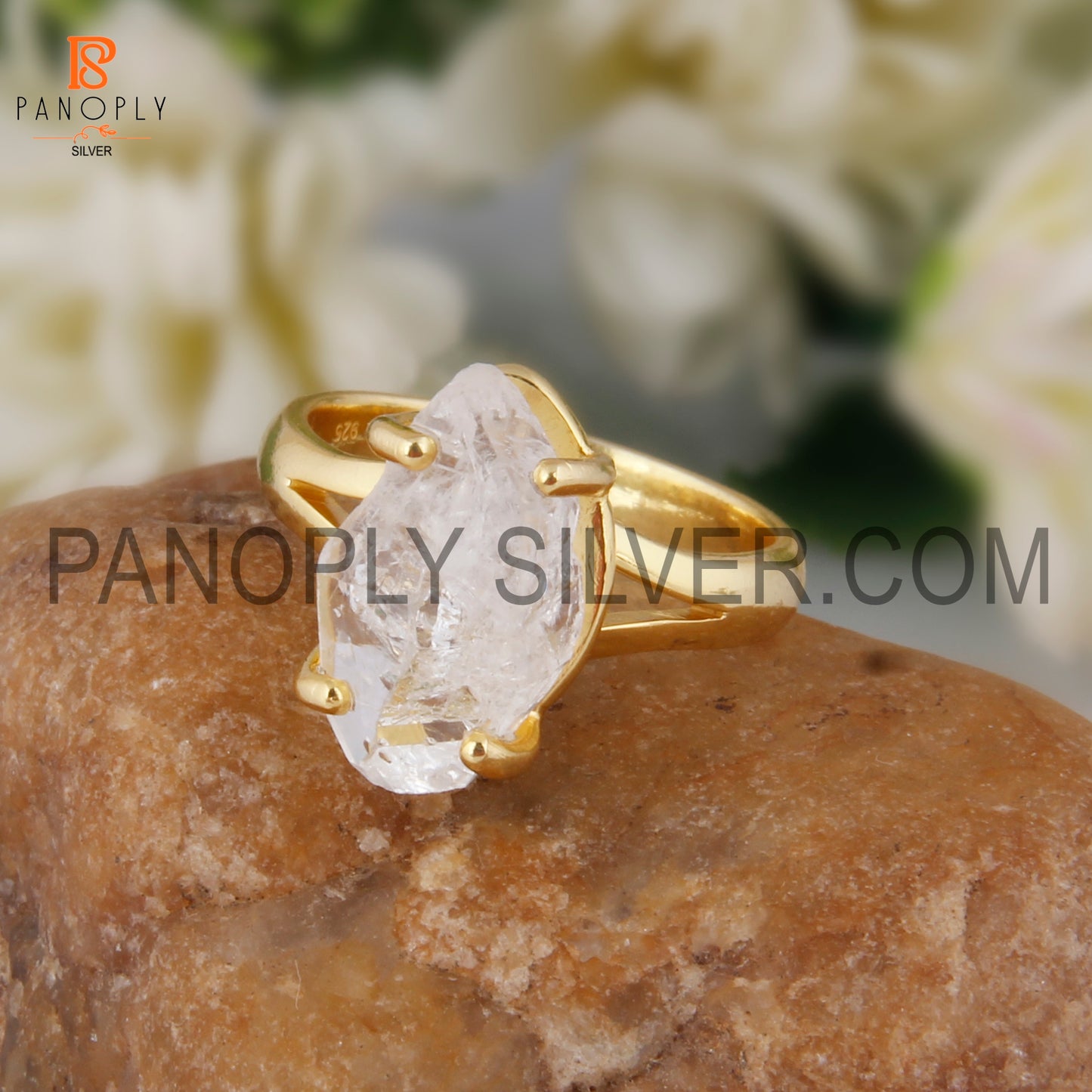 Raw Herkimer Diamond Gold Plated Sterling Silver Rings